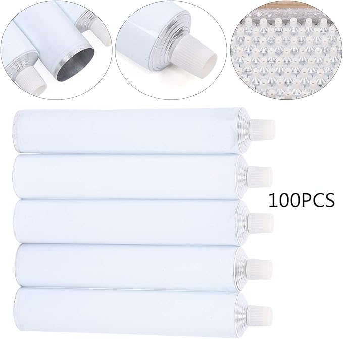 DNYSYSJ 100ml Refillable Aluminum Tubes - 100PCS Needle Cap Squeezable Containers,White Empty Toothpaste & Lotion Tubes for Travel Toiletry, Cosmetic Samples
