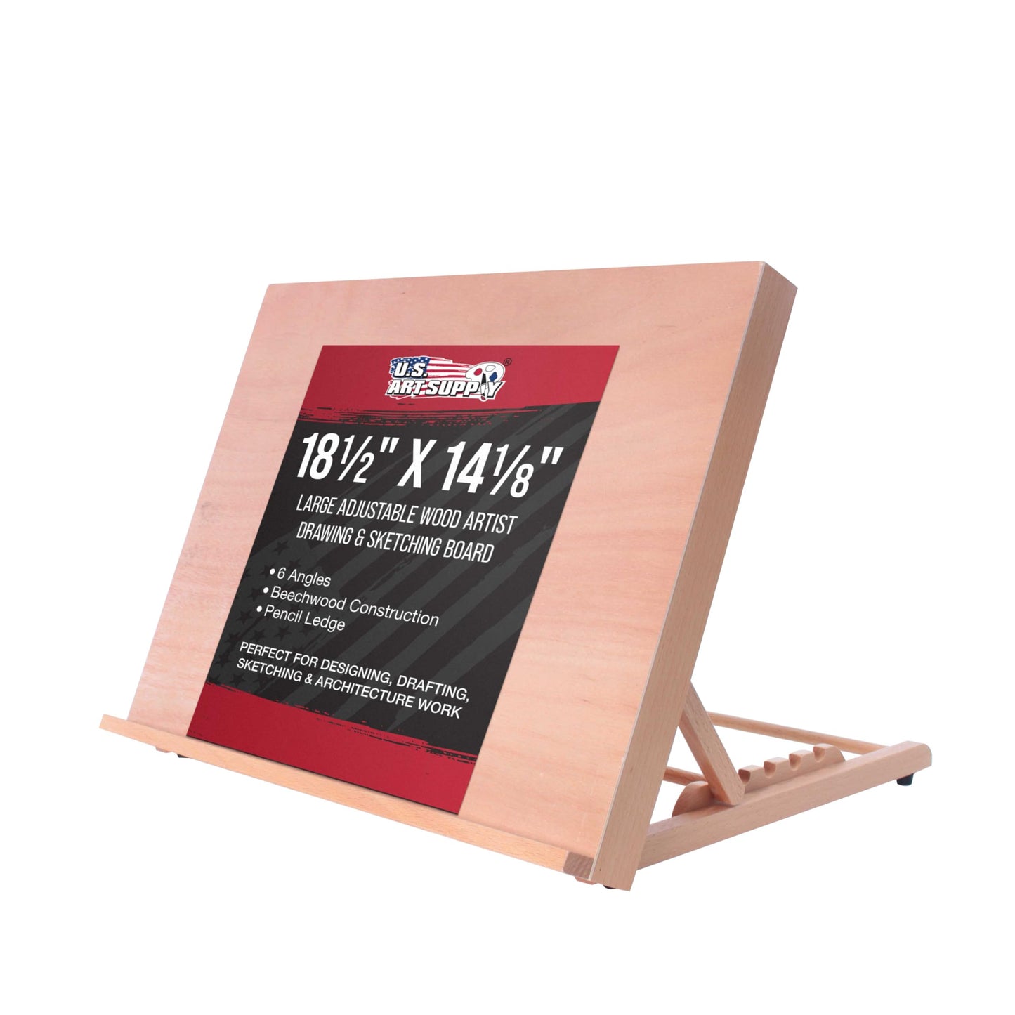 U.S. Art Supply Large 18-1/2" x 14-1/8" (A3) Wooden Drawing Board, Adjustable Table Top Easel for Painting and Drawing - Drafting Board with 6 Angles, Pencil Ledge