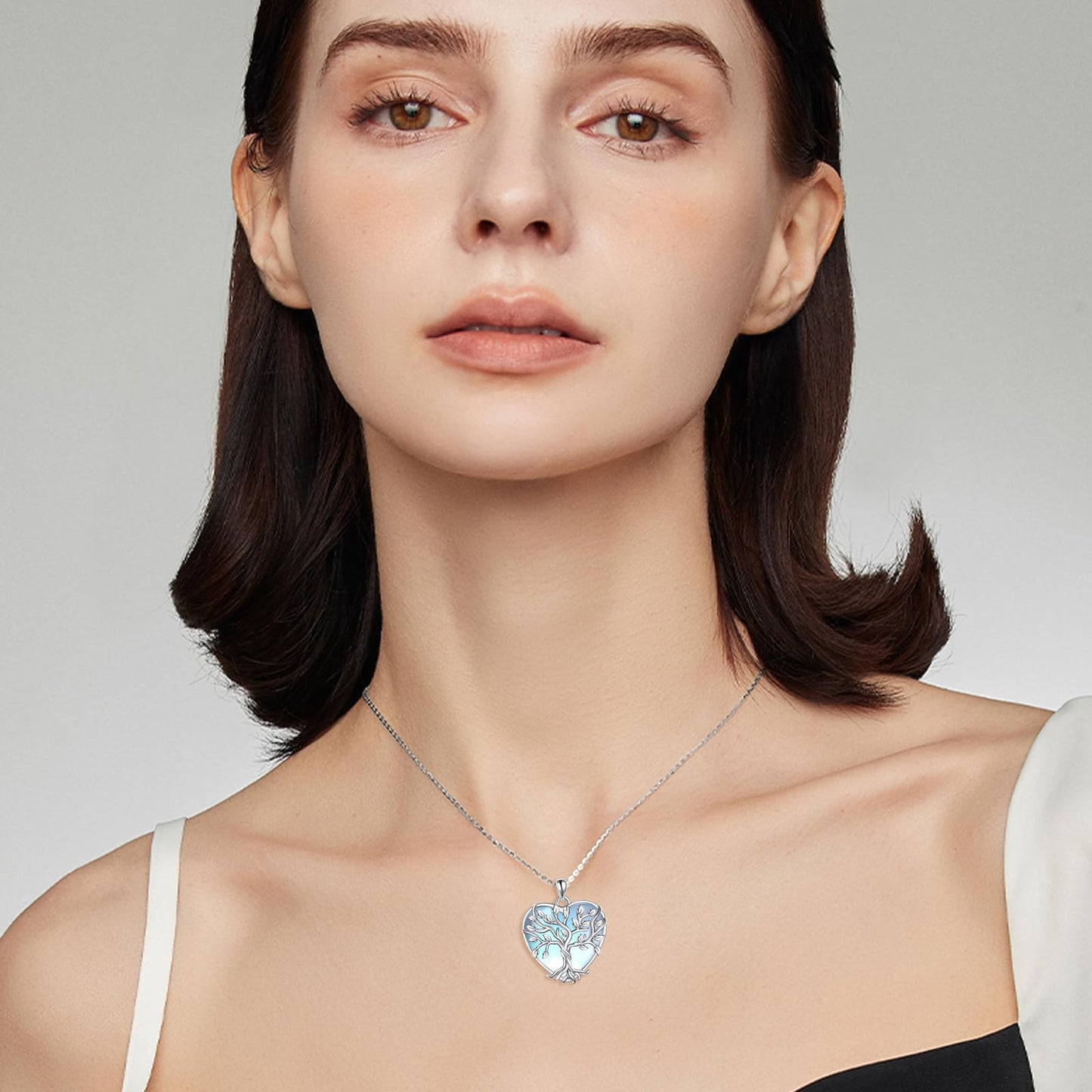 YAFEINI Moonstone Tree of Life Pendant Necklace - 925 Sterling Silver Heart Jewelry for Women