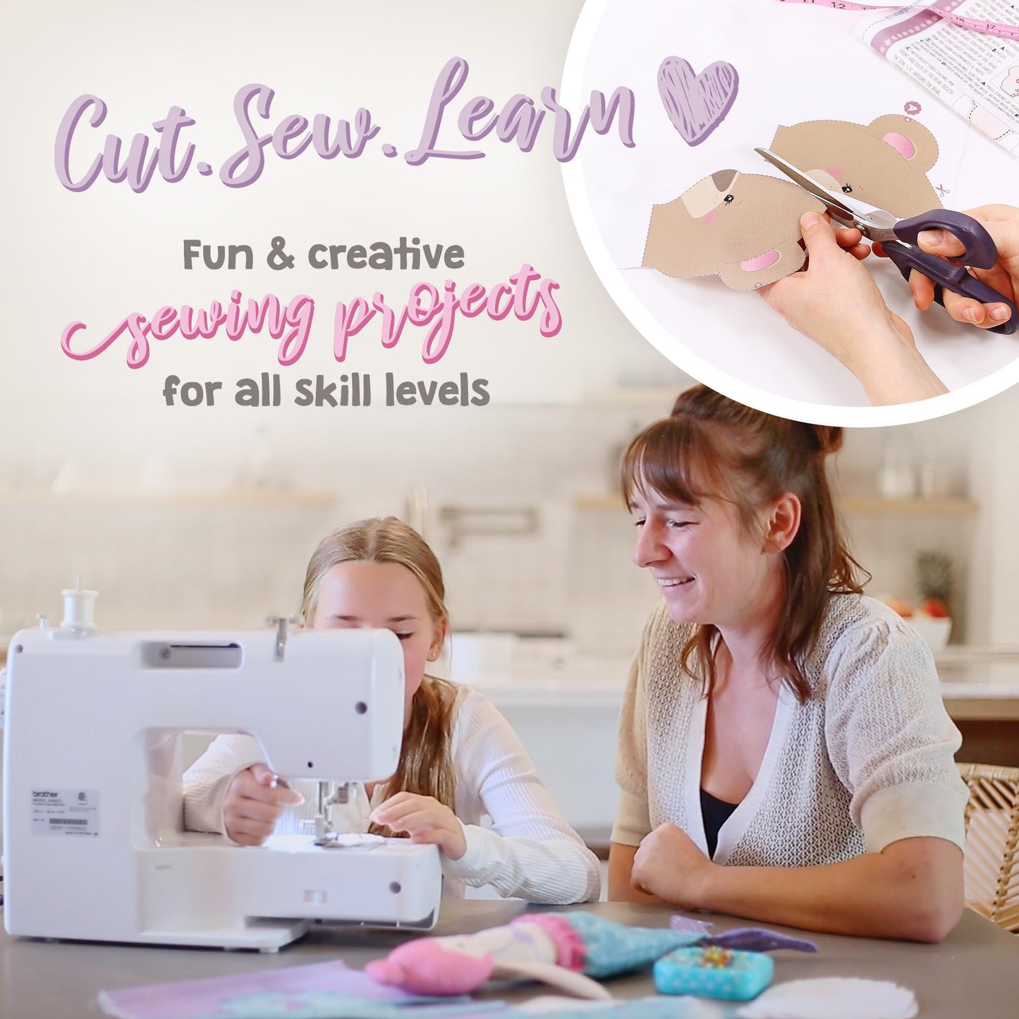 Doll Sewing Panel for Intermediate Skills - with Video Instructions - Cut & Sew Fabric Panel Doll with Clothes: Dress Me Bestie Bibby Bunny