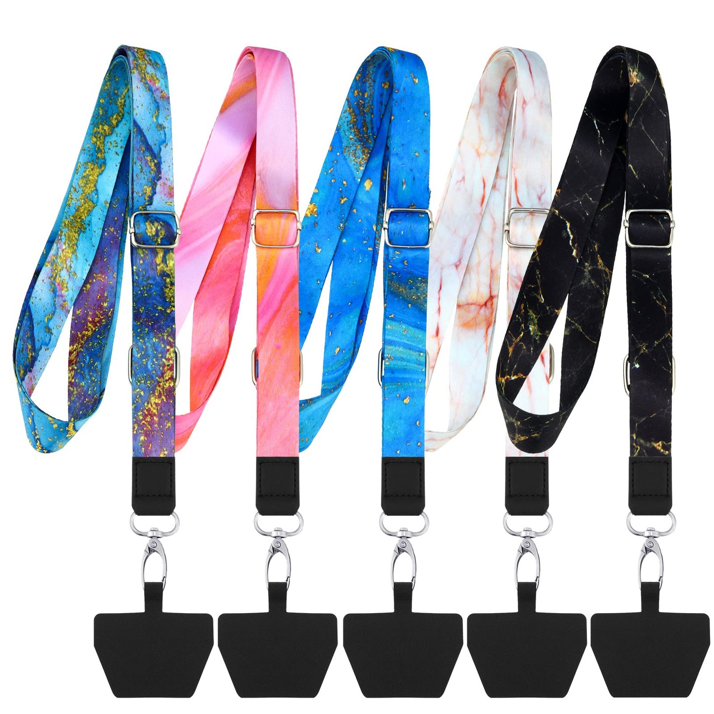 Chinco 5 Pcs Crossbody Cell Phone Lanyards Universal Adjustable Neck Strap and Phone Patches Compatible with Most Smartphones(Marble Pattern,Bright Color)