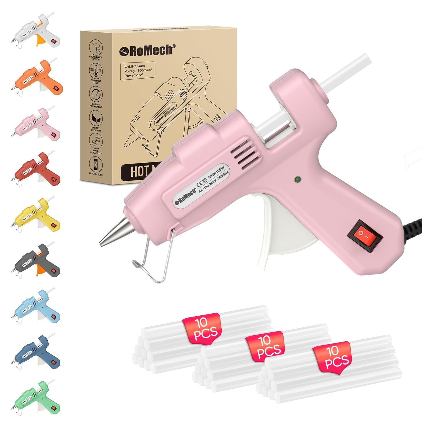 ROMECH Heavy Duty Fast Heating Heat Gun + 20W Mini Hot Glue Gun with 30 Glue Sticks Set