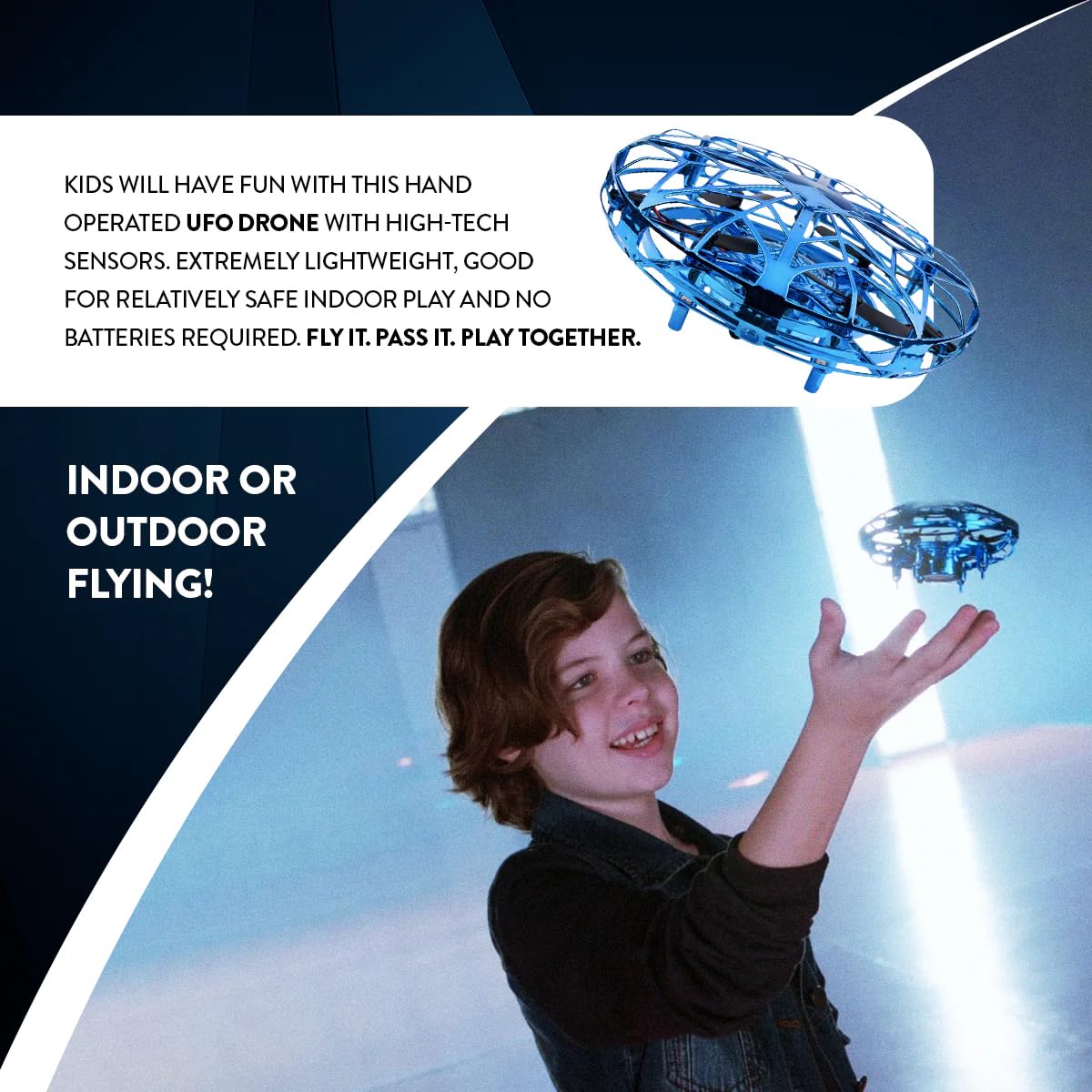 World Tech Toys Intelli UFO - UFO Drone Motion Sensing Helicopter - Easy to Fly Toy for Boys Girls or Kids (Blue)