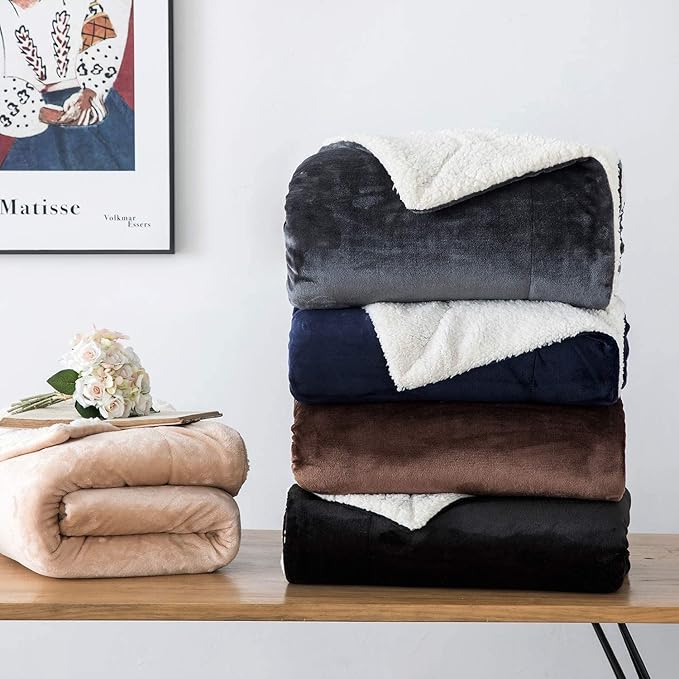 IR Imperial Rooms Sherpa Fleece Throw Blanket for Couch - Soft and Fuzzy Blanket for Winter - Reversible Thick and Warm Fluffy Throw Blankets for Bed, Sofa, Camping and Travel, Navy, 50x60 Inches