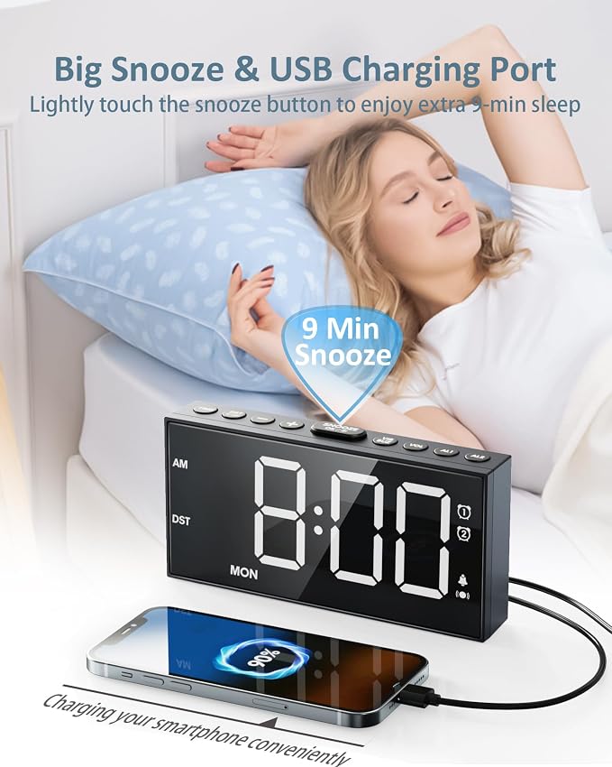 Vibrating Alarm Clock with Bed Shaker for Heavy Sleepers, 3-level Vibration