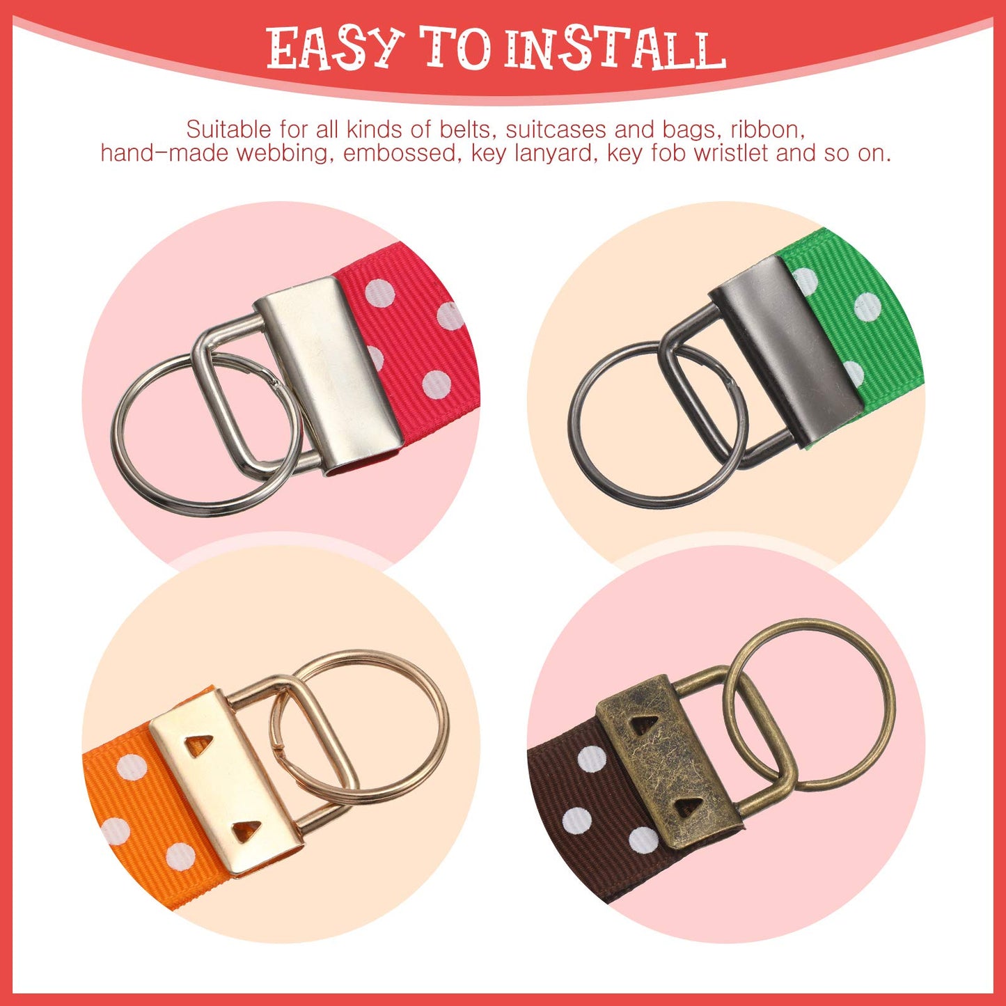 60 Pieces Key Fob Hardware Set, 20 Key Fob Hardware Wristlet with Ring 20 Leather Keychain Tassels 20 Swivel Snap Hooks for Keychain Making Supplies (Silver, Bronze, Gun-Black, Gold)
