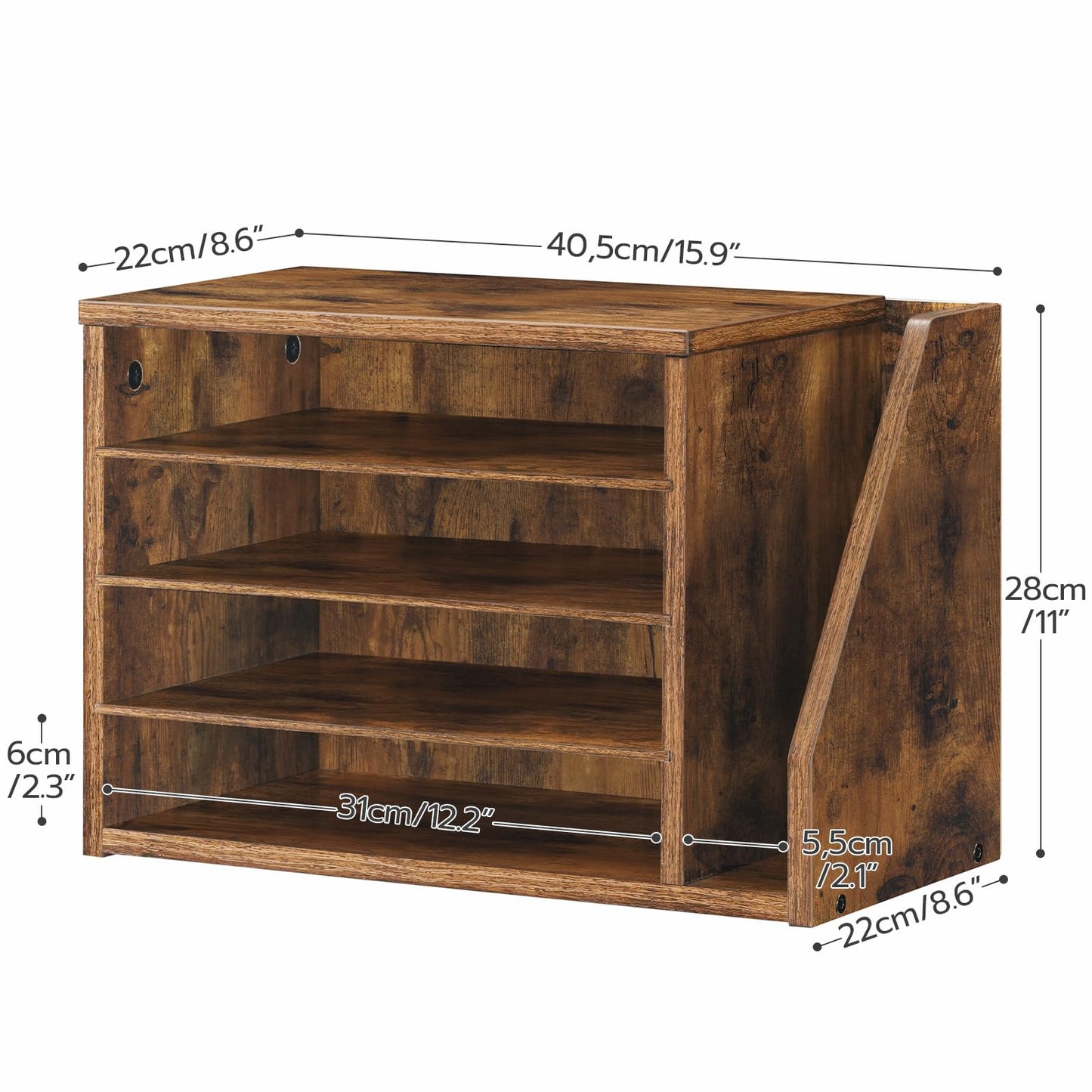 HOOBRO Mail Sorter, Literature Organizer with Adjustable Shelves, Paper Organizer for Office, Home, Wood Countertop File Holders, Mails, Magazines, Rustic Brown FG41WF01