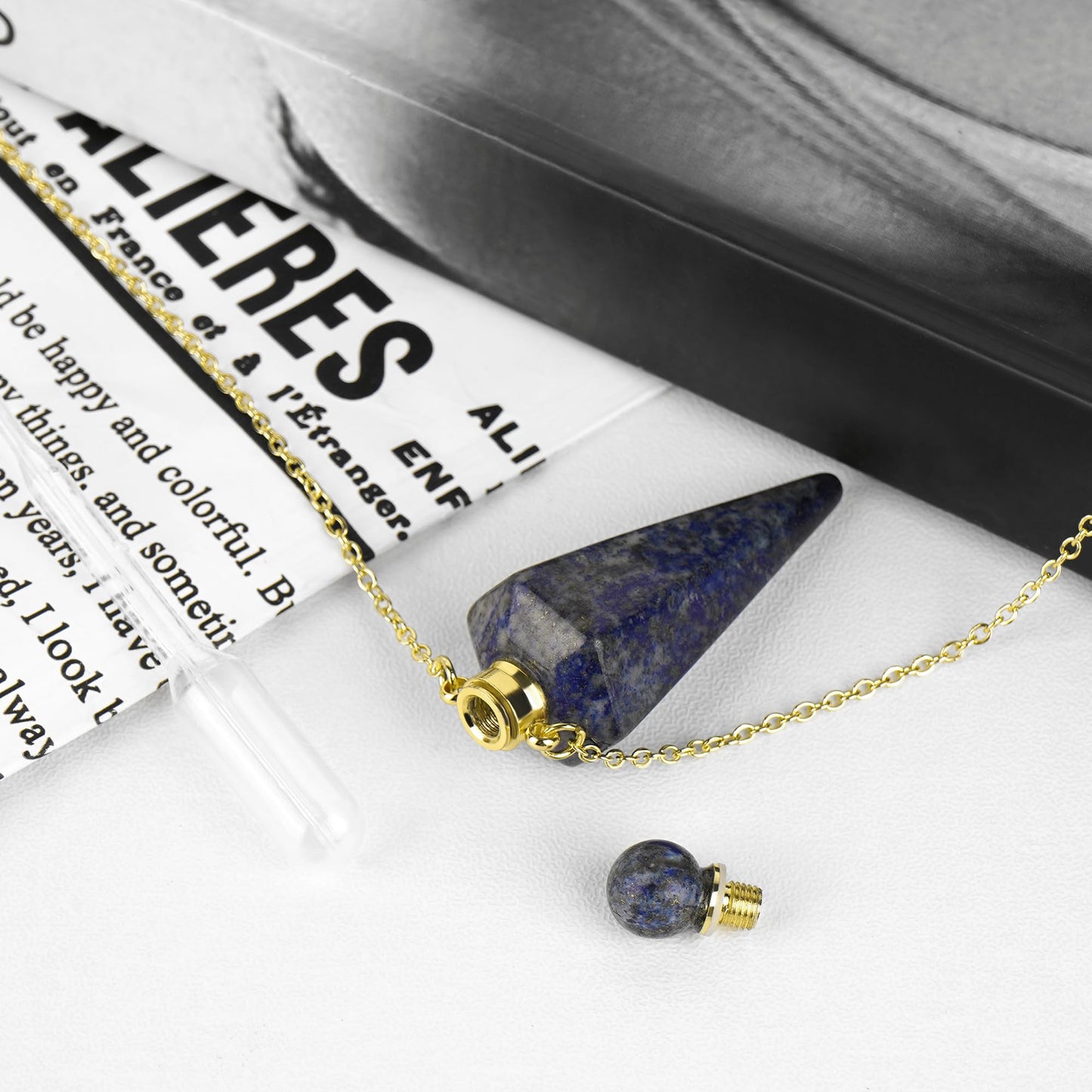 Biiange Perfume Bottle Necklace Diamond Shape, Essential Oil Diffuser Necklace, for Womens Perfumes Vial Pendant Necklaces Jewelry Unique Gift (Dark Blue)