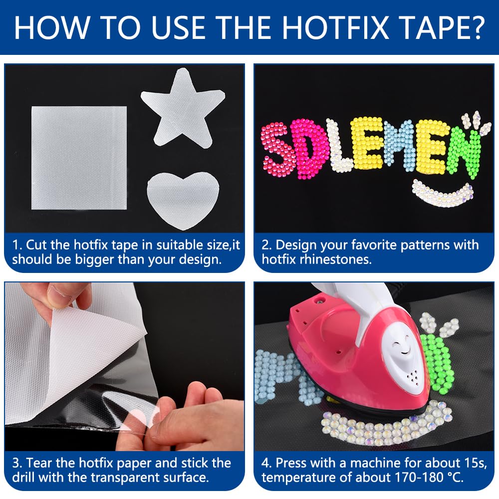 Blinginbox Hotfix Tape,Hot Fix Rhinestones Transfer Film Paper Iron on Rhinestones Transfer Paper.(10ft*12.6in,3mx32cm)