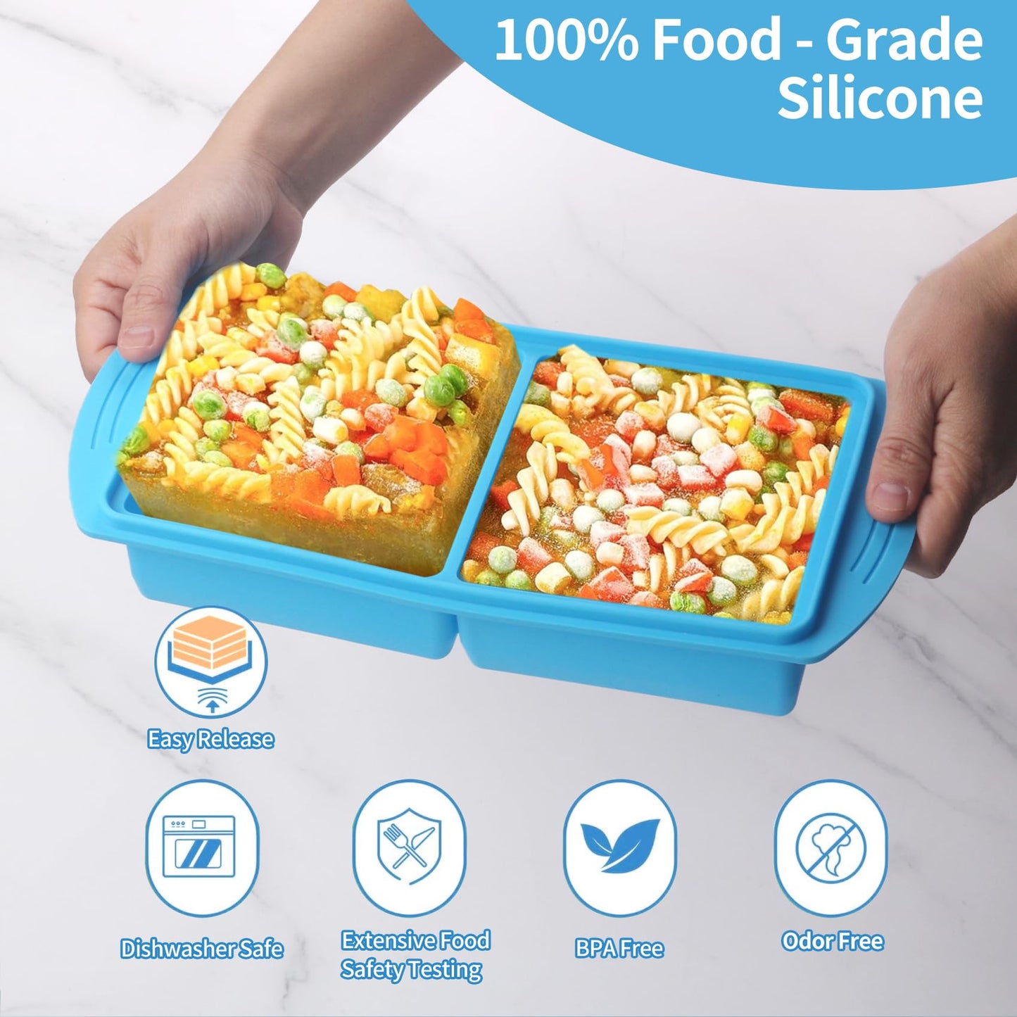 Silicone Freezer Molds Gift Set with 2 Tbsp, 1/2, 1, and 2 Cup Silicone Freezer Trays With Lids - Meal Prep and Kitchen Essentials Bundle (Blue 4 Pack)