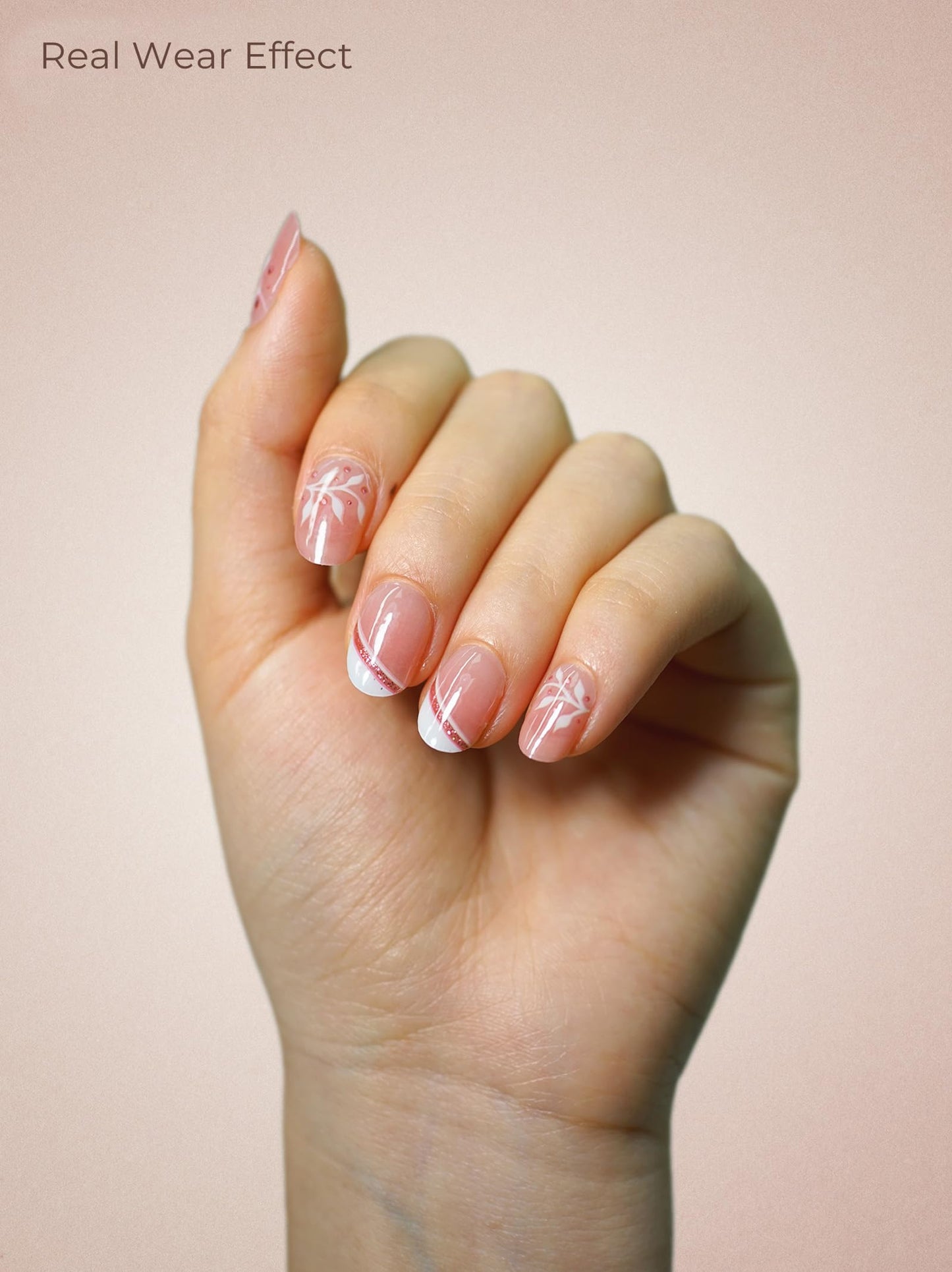 Beaolata Real Gel Nail Strips (No UV Light Needed) - 44Pcs Salon Quality Nail Stickers - Long Lasting Polish Wraps for Women, Easy Apply & Remove (Whispering Pink)