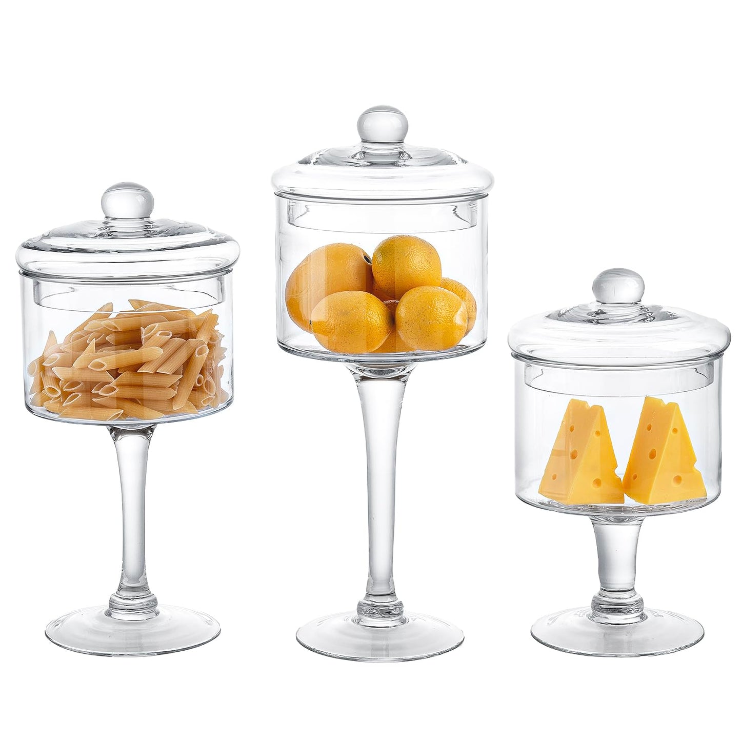 MyGift 3-Piece Clear Glass Apothecary Candy Jar Set with Lids – Decorative Party Display Containers for Wedding Centerpieces, Dessert Tables, Kitchen Counter Storage, and Bathroom Décor