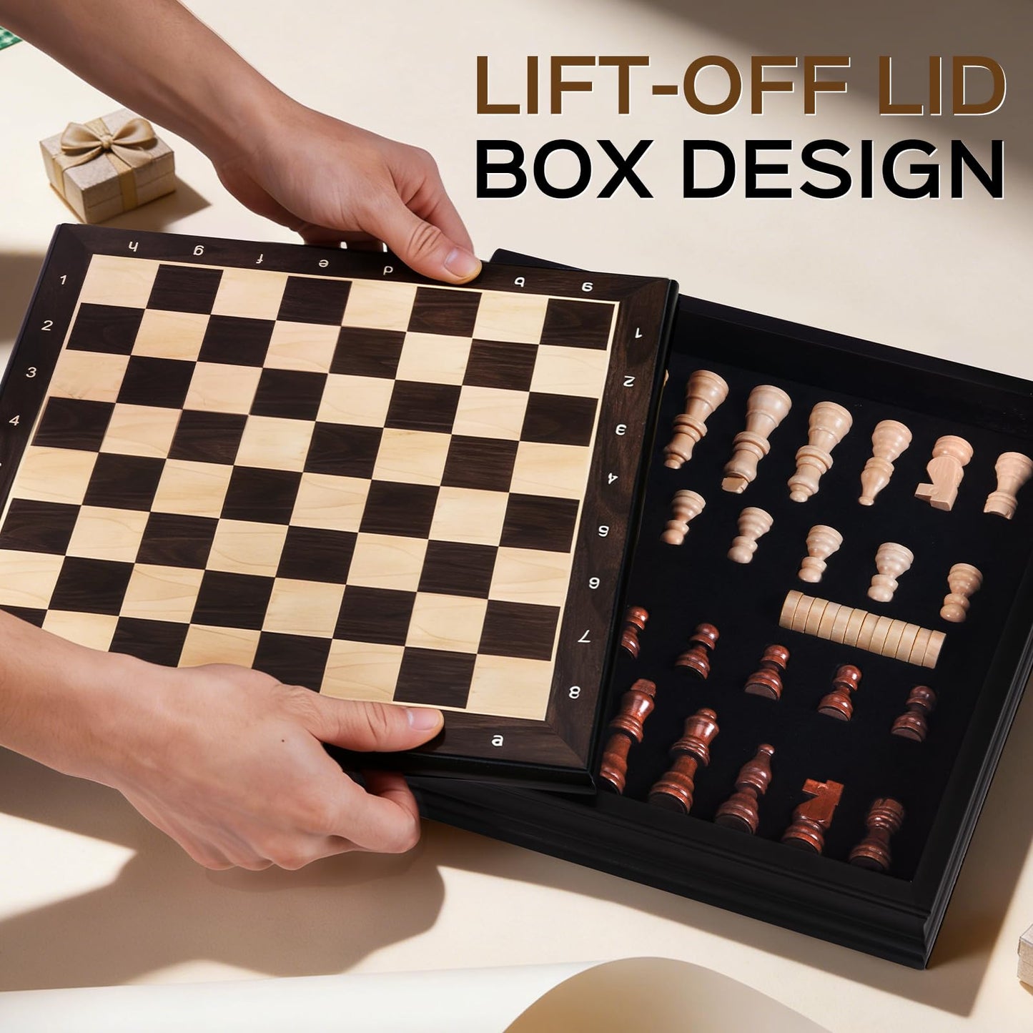 Peradix Magnetic Chess Set 12 Inch Classic 2 in 1 with Chess Pieces, Wood Board Box with Storage, 2 Extra Queens, Wooden Chess Board Games for Kids and Adults, Family Educational Gift Sets