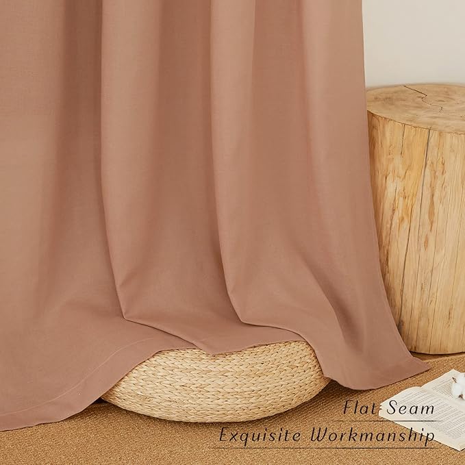 NICETOWN Terracotta Short Linen Curtains for Kitchen, Thick Flax Small Window Treatments Semi Sheer Privacy Assured with Light Through for Cafe/Bathroom, W42 x L48, 2 Panels