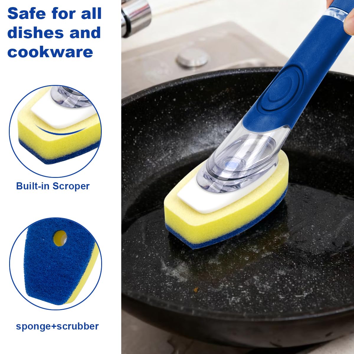 CELOX Dish Wand for Kitchen Sink, Dish Scrubber with Soap Dispenser