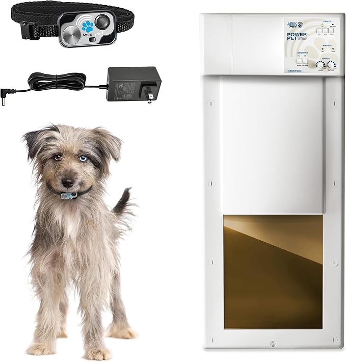 Power Pet Automatic Electronic Pet Door by High Tech Pet - Pet Operated Dog Door, High Security, Air Tight, for Medium Dogs up to 30 lbs. (8¼" X 10" Pet Opening), Door Mount, Easy Install - PX-1DM