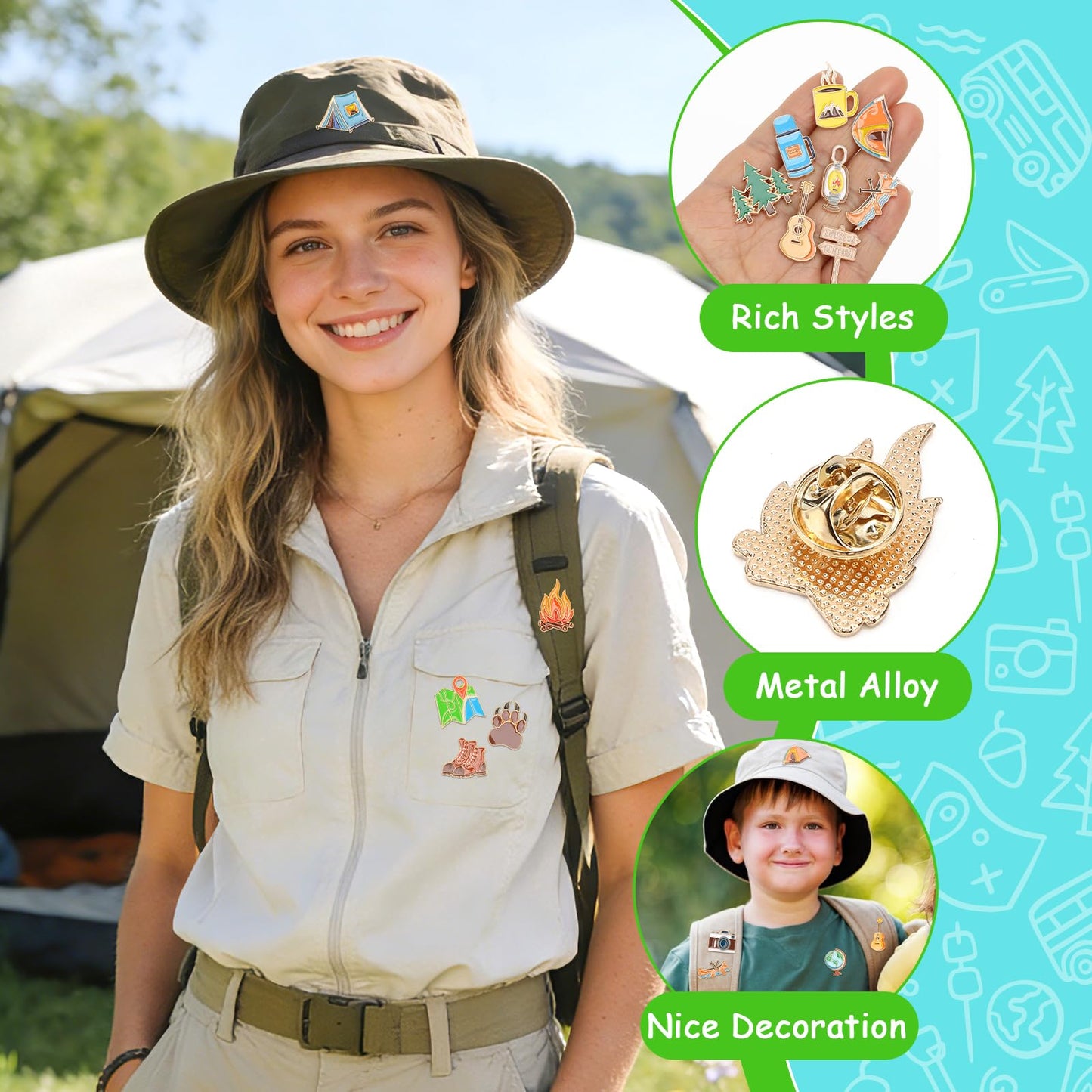 SANNIX 60pcs Camping Enamel Pins, Camp Lapel Pins Outdoor Adventure Brooch Camping Decor Camping Party Supplies Gifts for Campers Clothes Backpacks Hat Jacket Accessories