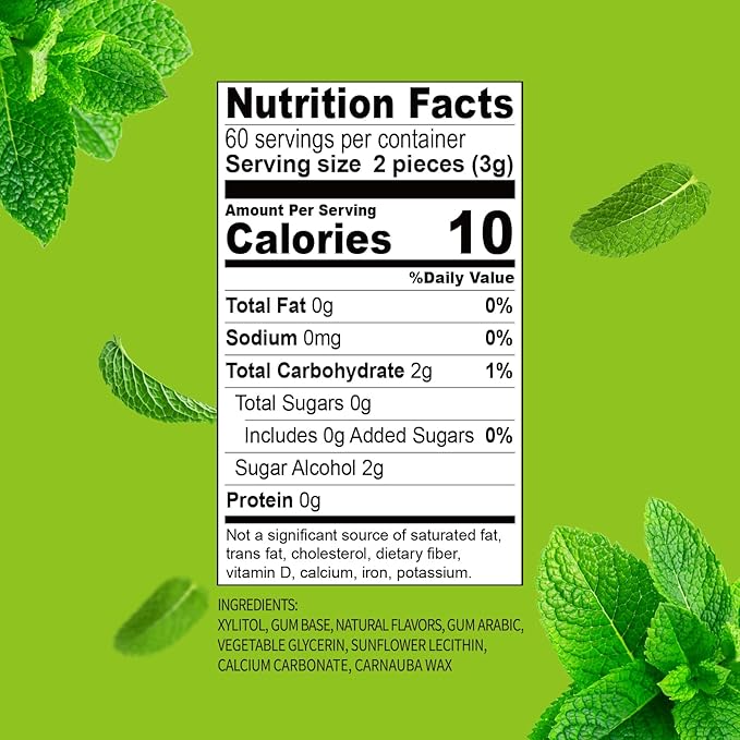 DC24 DAILY CARE 100% Xylitol Gum, No Aspartame, Sugar Free Chewing Gum, Natural Spearmint Flavor, Gluten Free, Vegan, 60 Pieces, Pack of 1