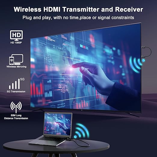 Anytrox Wireless HDMI Transmitter and Receiver 4K Decode 1080P Output, HDMI Wireless Extender, Plug & Play, Support 2.4/5GHz for Streaming Video and Audio to Monitor from Laptop/Pc/Tv Box (Black)