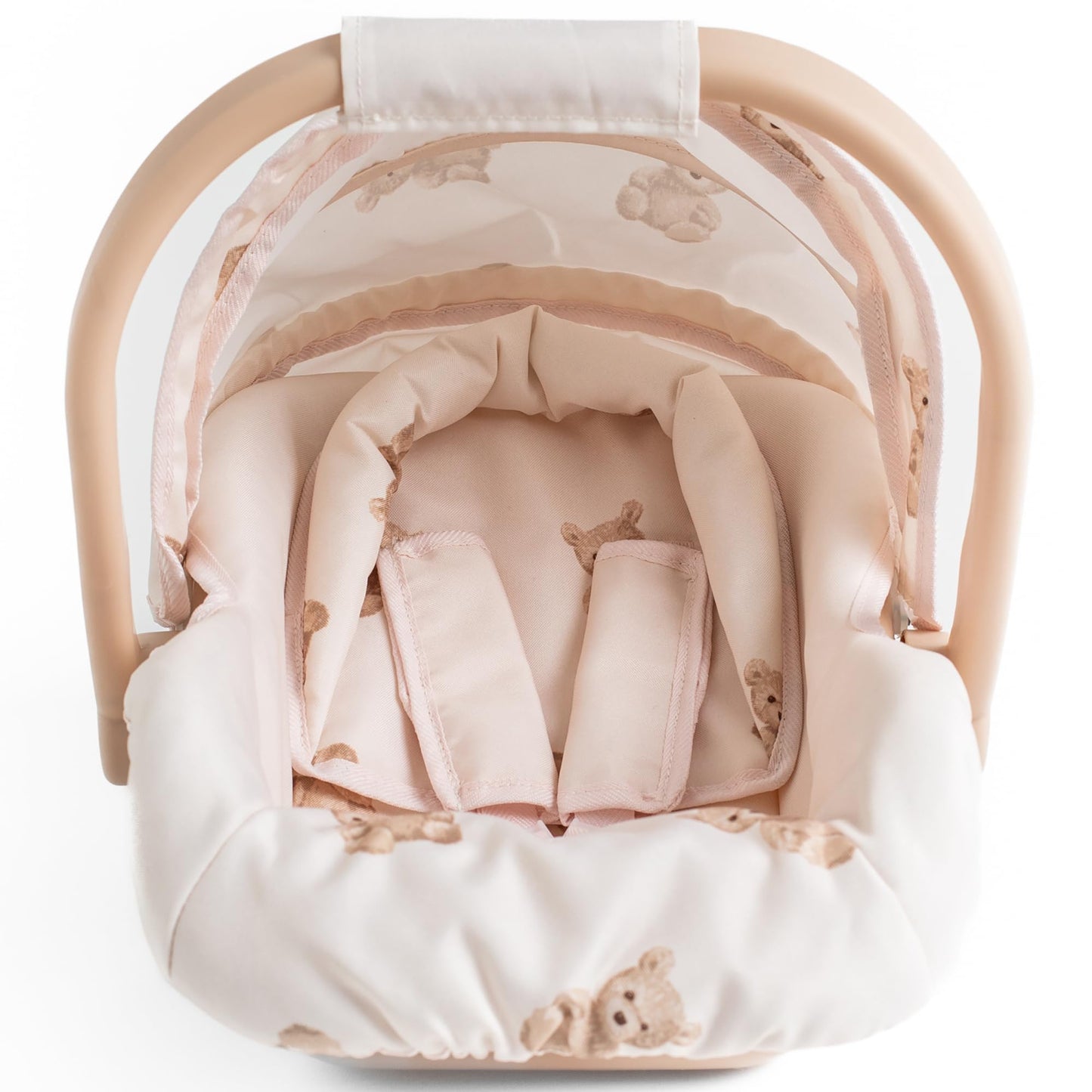 Roma Prams: Teddy Doll Car Seat - Beige-Cream-Bear, Carrier Travel Accessory, Adjustable Canopy & Handle, Roleplay Toy for Dolls Up to 16.5", Kids 3+