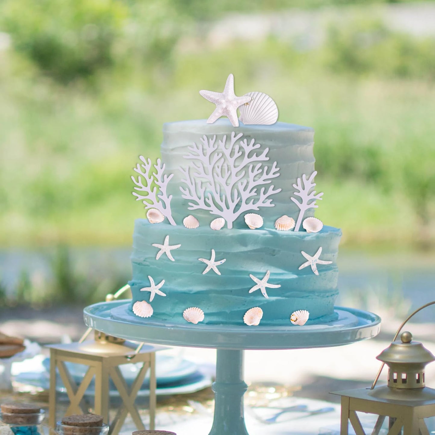 Morofme 20pcs Seashells Cake Toppers Ocean Cake Decorations Starfish Cupcake Toppers Beach Seashell Cupcake Topper Under the Sea Theme Dessert Decor for Baby Shower Birthday Summer Party Supplies