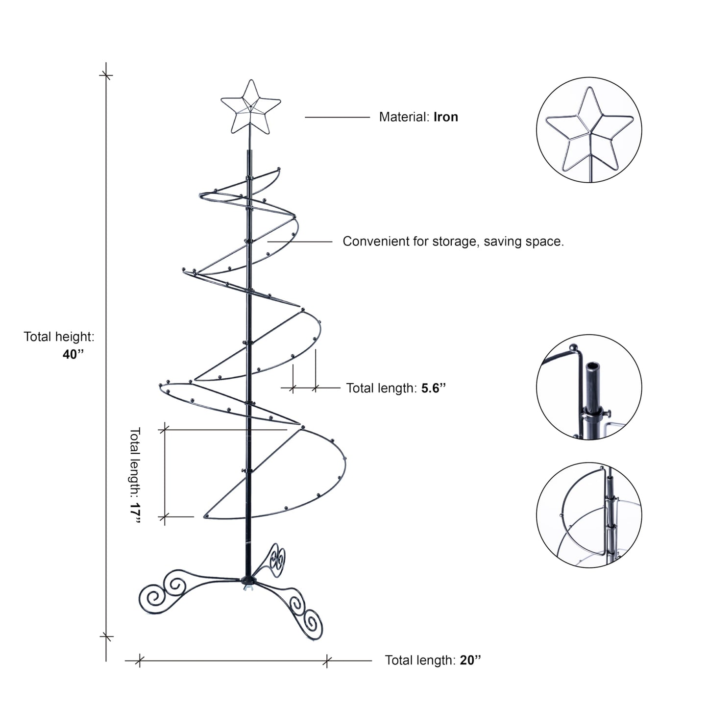 HOHIYA 3.3 FT Metal Spiral Christmas Tree Alternative Ornament Display Stand for Small Spaces Wrought Iron Hanging Tree with Hooks for Holiday Halloween Seasonal Decorations Gift Idea Black
