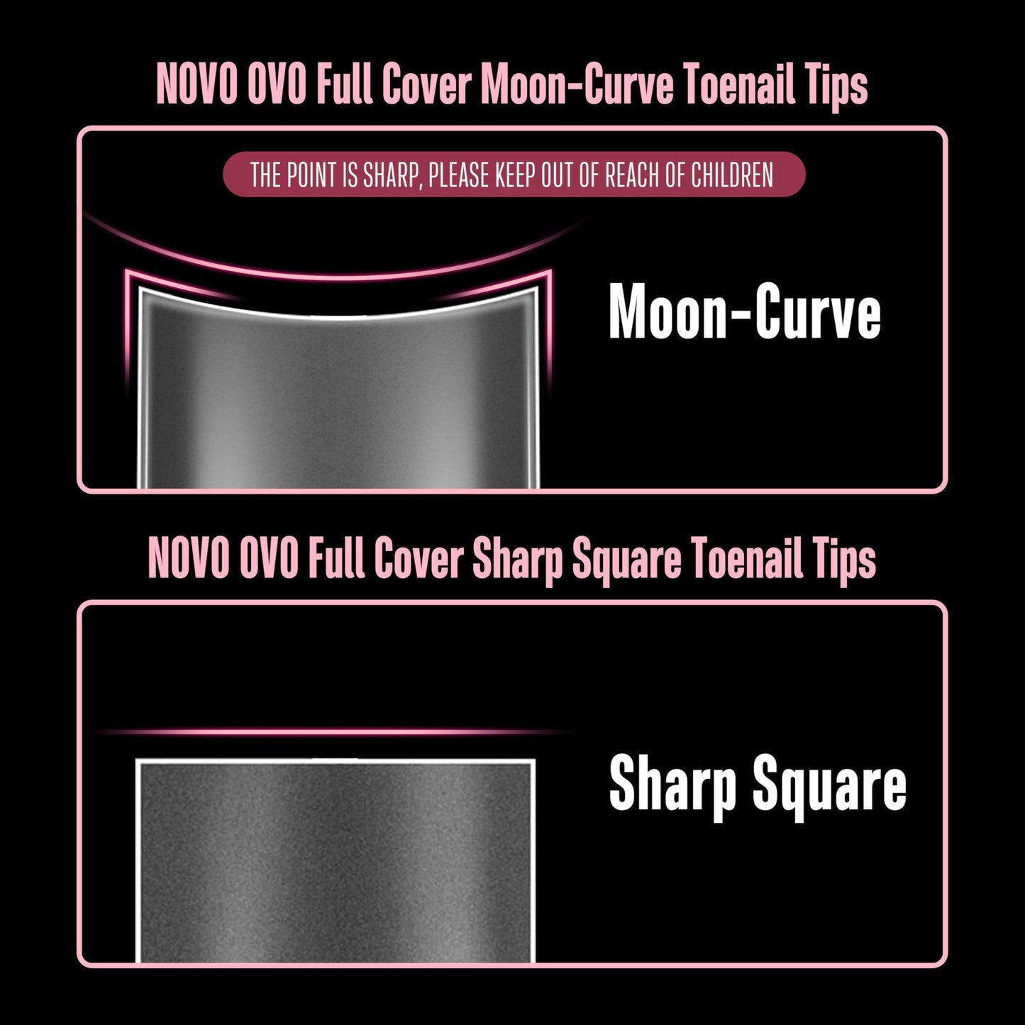 NOVO OVO Halloween Short Medium Toe Nail Tips with Moon Curve, Sharp Square Extra Thick Full cover Press on, Soft Gel False Toenail Extension Kit, Clear Matte Fake Nails DIY Pedicure x15 Sizes 330 Pcs