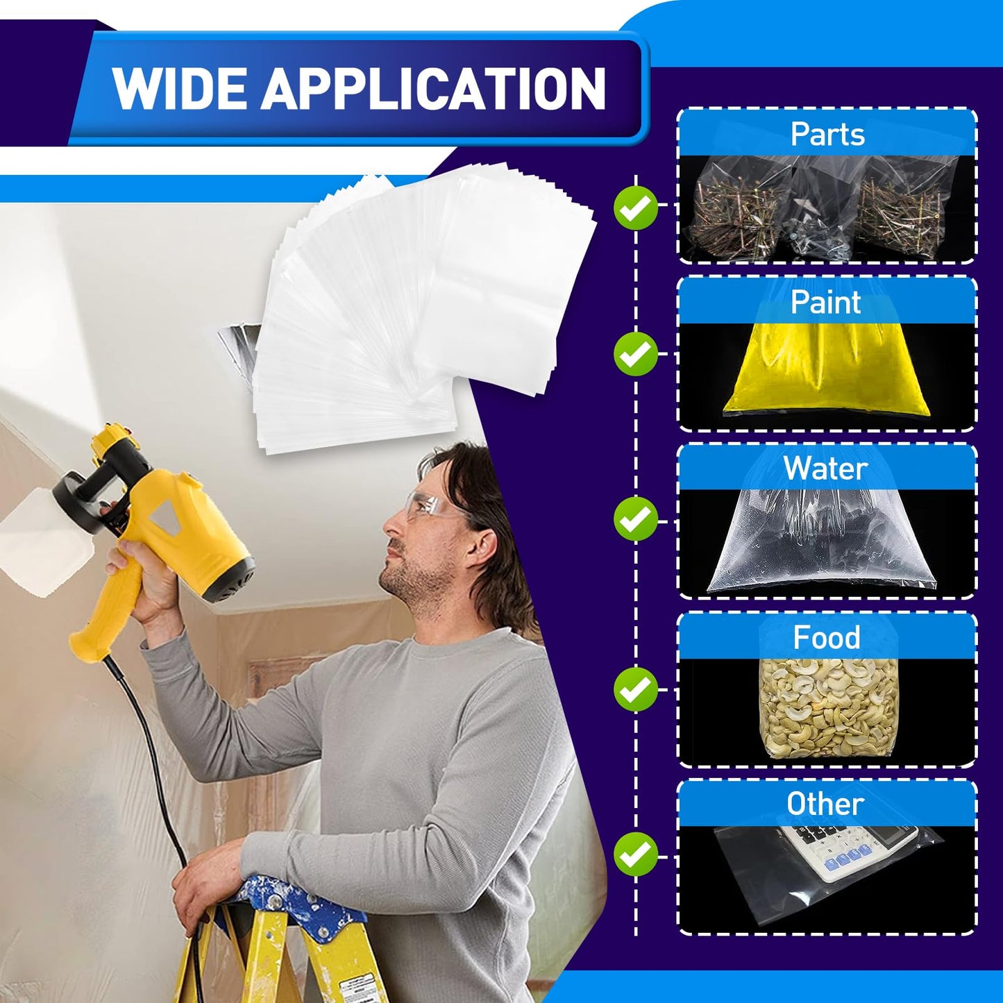 Wagner Paint Sprayer Parts - 100 Pieces Sprayer Bags, 7.8'' x 11.8'' Cup Liners, Transparent Spray Gun Canisters