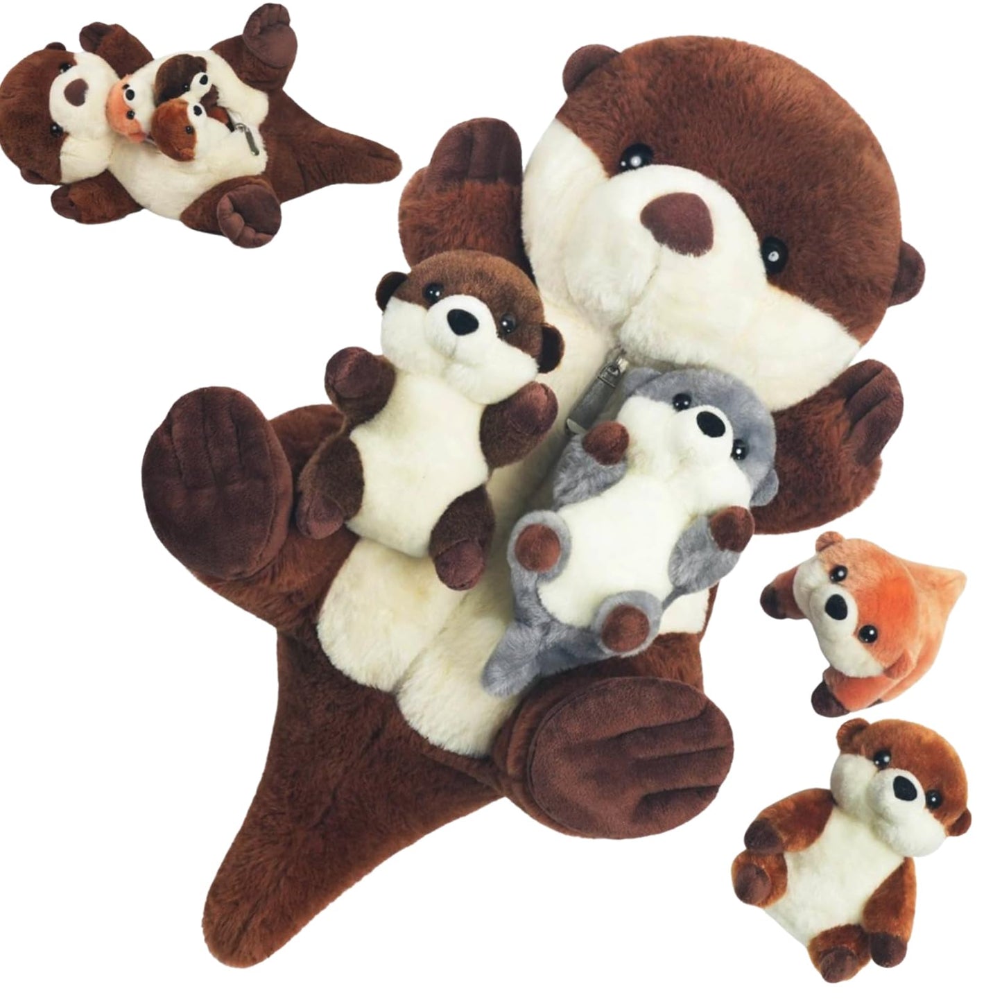 XYHQYB 5 PCS Sea Otter Stuffed Animals, Large Mommy Otter Plush with 4 Babies Stuffed Otters Inside, Soft Cuddly Otter Plushies Pillow Toy Gift for Kids Easter Birthday Christmas Ocean Party