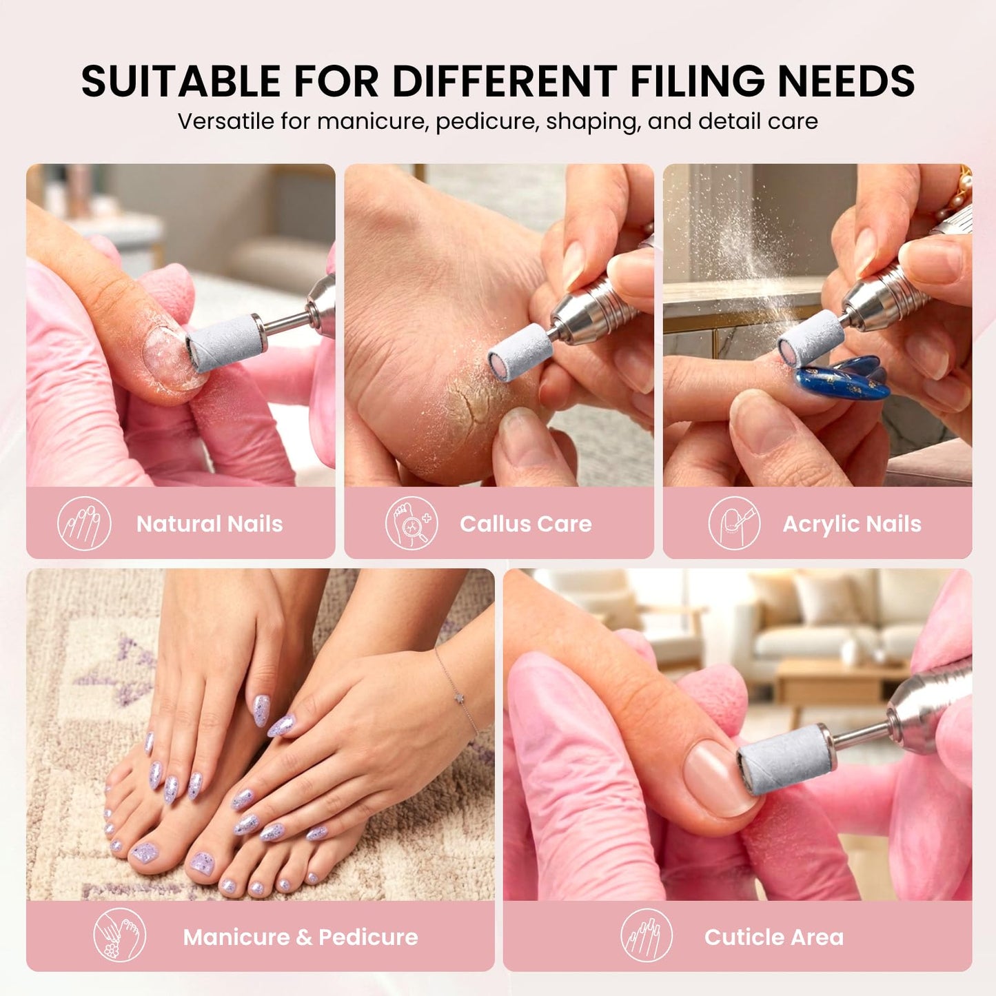 Lavinda 100 Psc Nail Drill Bits Sanding Bands for Nail Drill, 120 Grit Nail Bits for Nail Drill for Acrylic Shaping, Gel Polish Smoothing & Surface Refining Medium-White