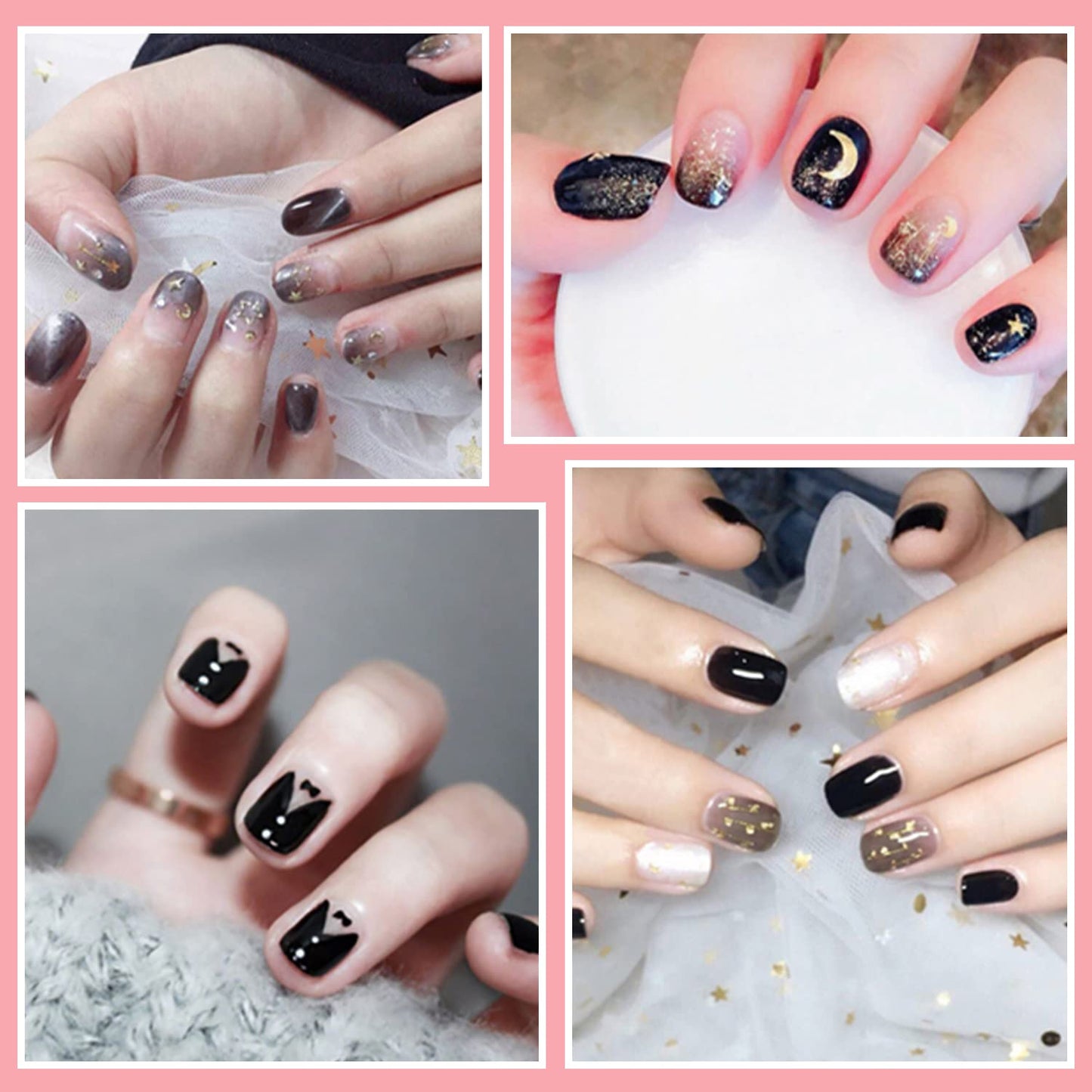 SILPECWEE 20 Sheets Black Style Nail Wraps for Women Stick on Nail Polish Strips Glitter Solid Color Self Adhesive Nail Polish Stickers Fingernail Manicure Sticker Nail Art with 1pc Nail File