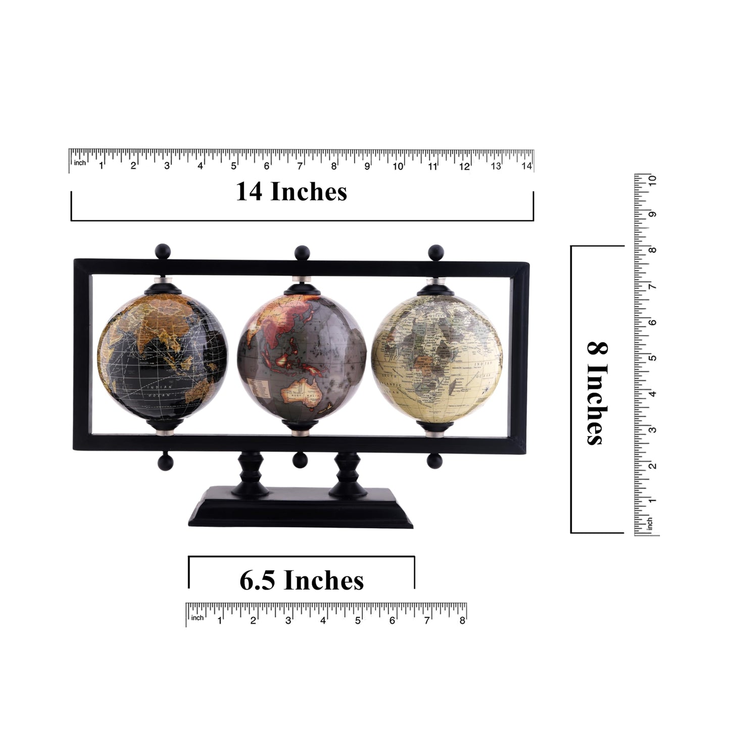 Rely+ Set of 3 4'' Earth Globe for Desk Elegant Office Decor World Globe Sturdy Metal Stand (NOT PLASTIC!) - Rotating Desktop Globes For Geographic Home Table Gift for Adult Decorative Book Shelf