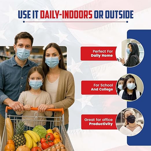 Amerishield ASTM Level 2 Disposable Face Masks, 3-Layer, Comfortable Fit, Made in USA, 50 Pack