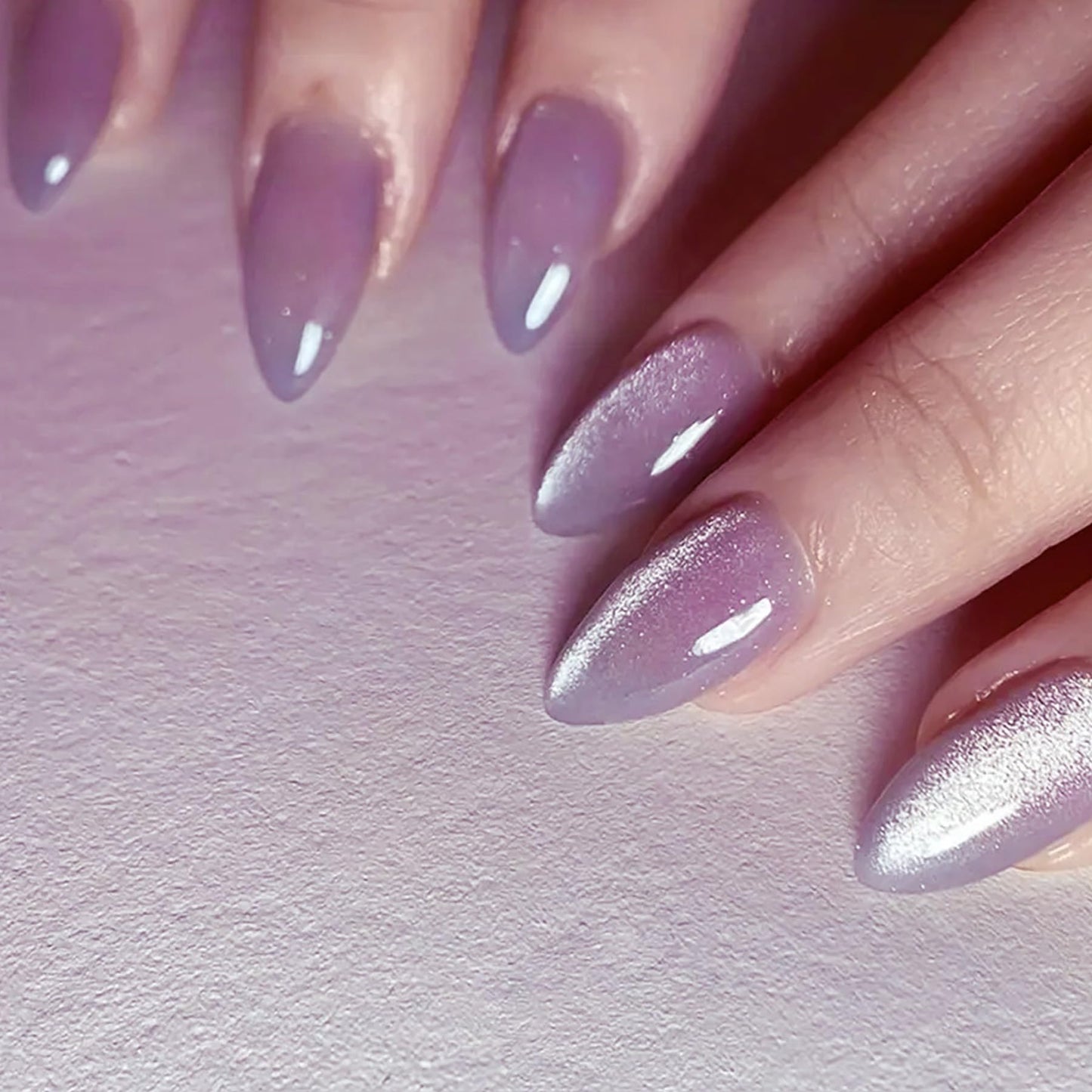 SXVME Cat Eye Light Purple Press On Nails Short Almond Shaped - 30 Pcs Stiletto Short Fake Nails Acrylic Press ons Natural Thick Gel Opaque Glitter Glue on Nails for Women