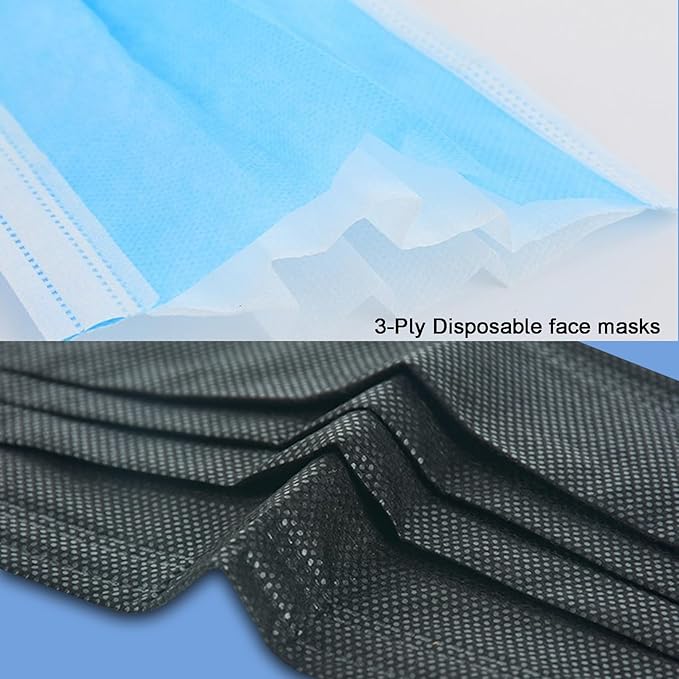 Disposable Face Masks, 3-Ply Breathable Dust Protection for Daily Use, Comfortable Elastic Earloops, Black, 100-Pack