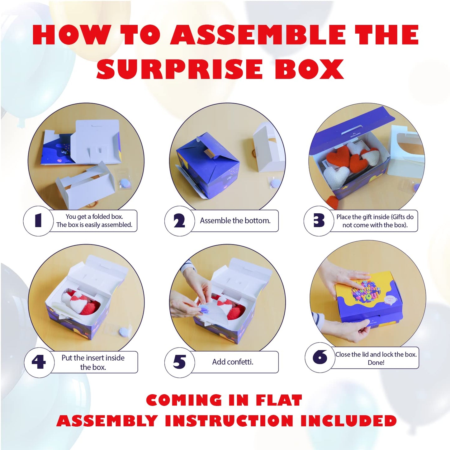 FETTIPOP Gift Box Surprise Exploding Confetti Kit (Black Premium) Happy Birthday, Prank Pop Up 7.2x5.5x4.3 in.