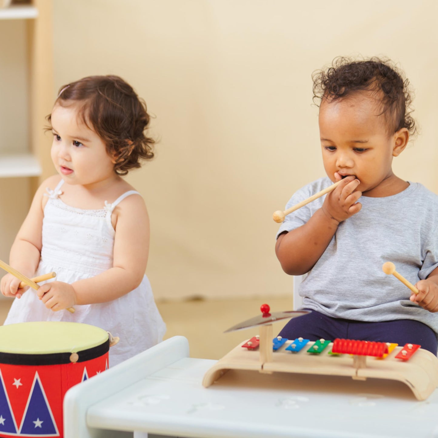 PlanToys® Musical Set Wooden Montessori Drum, Cymbal and Xylophone Toy | Early Sensory Exploration, Coordination and Creative Expression | Eco Friendly Music Set