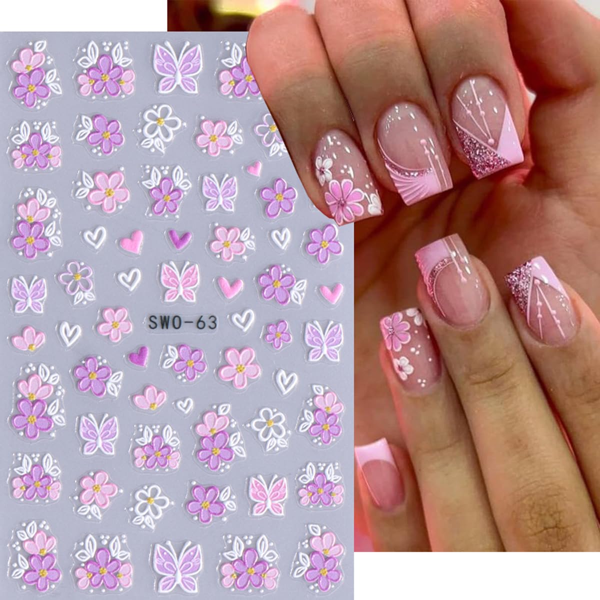 Easter Nail Stickers 6 Sheets - 5D Embossed Bunny, Eggs & Flowers Design, Self-Adhesive Nail Art Decals for Women DIY Manicure