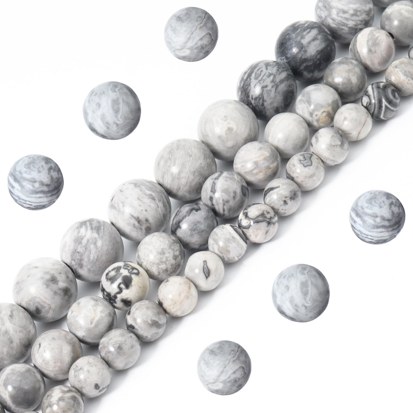 Siomia 45pcs 8mm Natural Map Jasper Gemstone Beads Energy Healing Crystal Round Loose Stone Beads for Jewelry Making, DIY Bracelets Necklaces