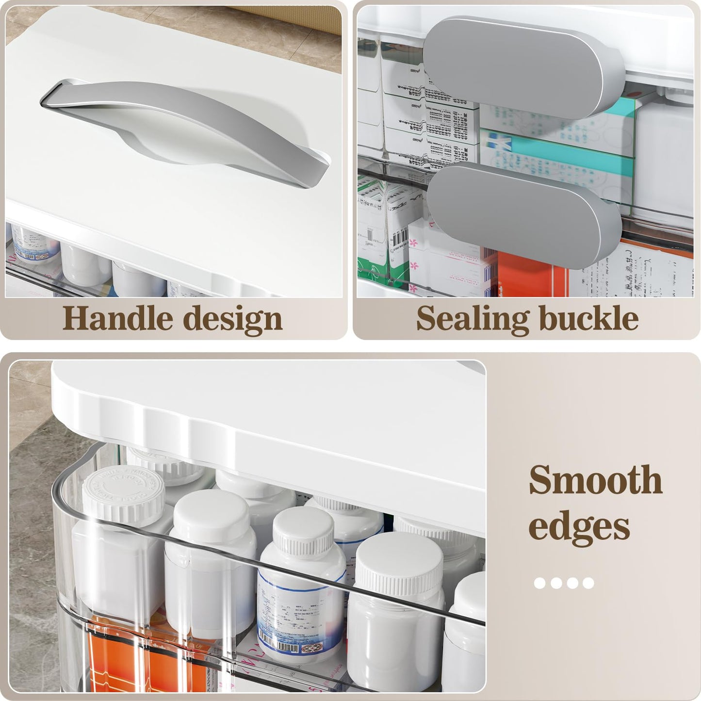 ARSTPEOE 4-Tier Medicine Organizer - Portable Medicine Cabinet with Plastic Handle, Multipurpose Medical Box, Empty First Aid Kit for Home