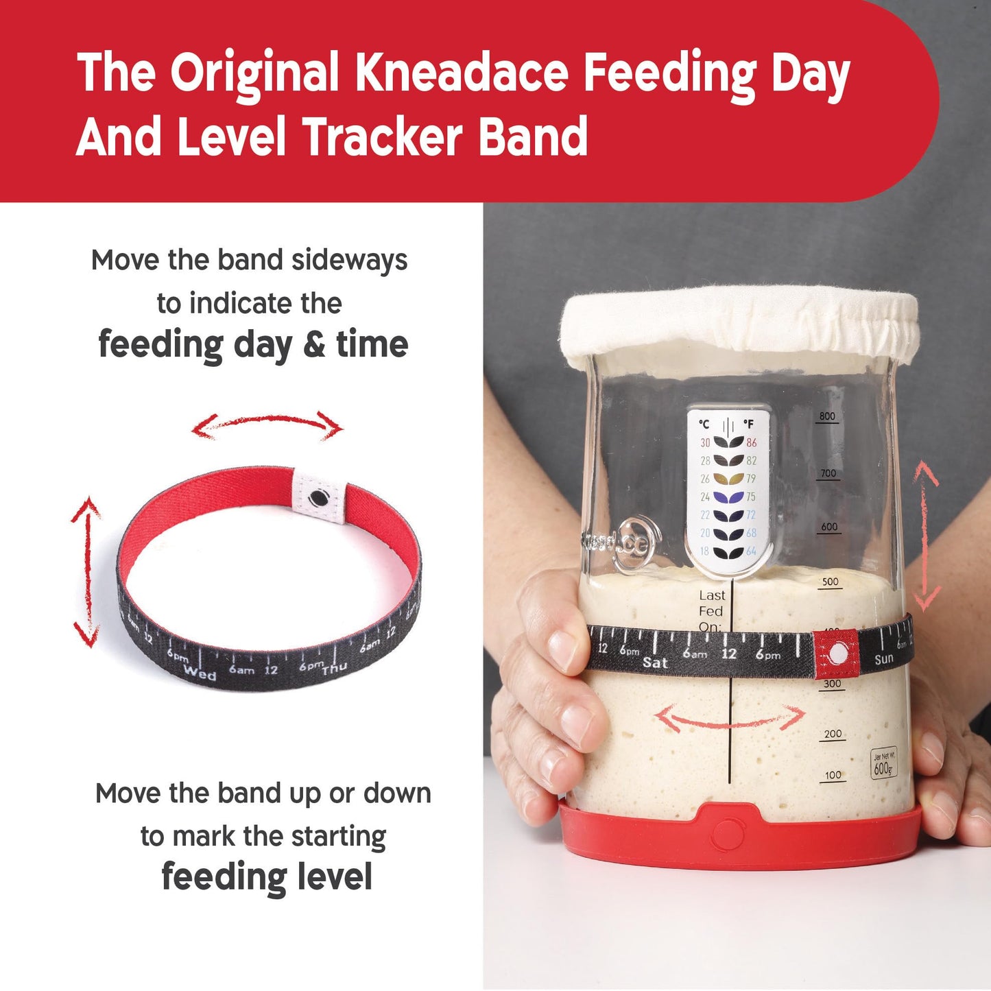 KNEADACE Pro Sourdough Starter Kit - 34oz Large Capacity Glass Fermentation Jar with Lid & Tracker, Sourdough Starter Fermenter for Homemade Sourdough, Bread Dough Prep & Culinary Fermentation, 2 Pack