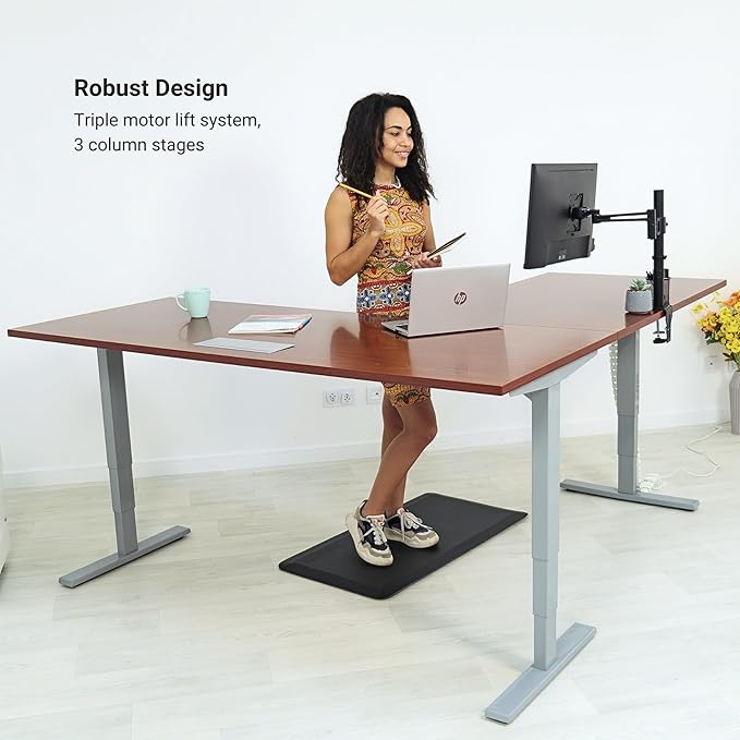 Progressive Desk Stand Up Height Adjustable Standing Desk - L Shaped 85" x 72" Corner Computer Rising Workstation Electric Table - Bright Beech, Black Frame