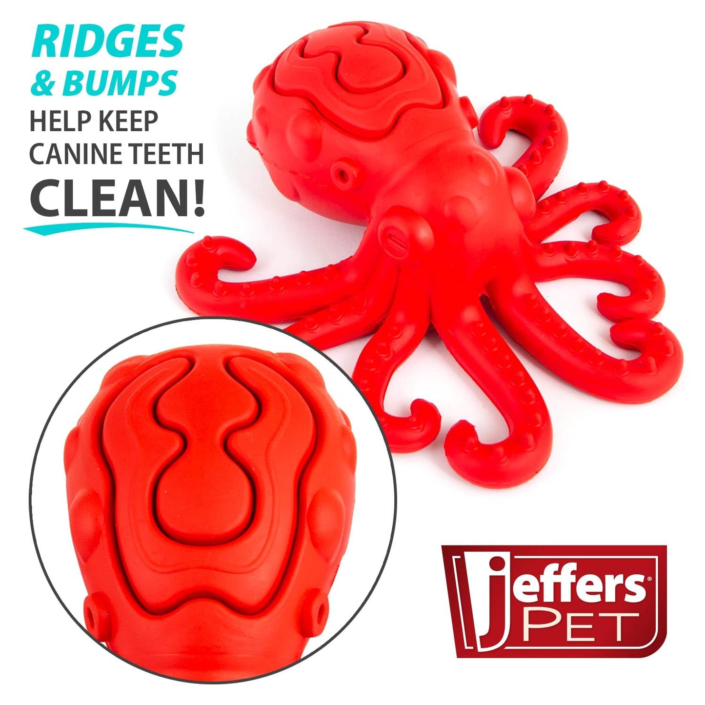 Jeffers Pet Natural Rubber Dog Chew Toy – Red Octopus, Medium – Treat Dispensing, Vanilla Scent, Durable, Non-Toxic, Dishwasher Safe, Interactive Fetch & Tug Toy - Perfect for Training