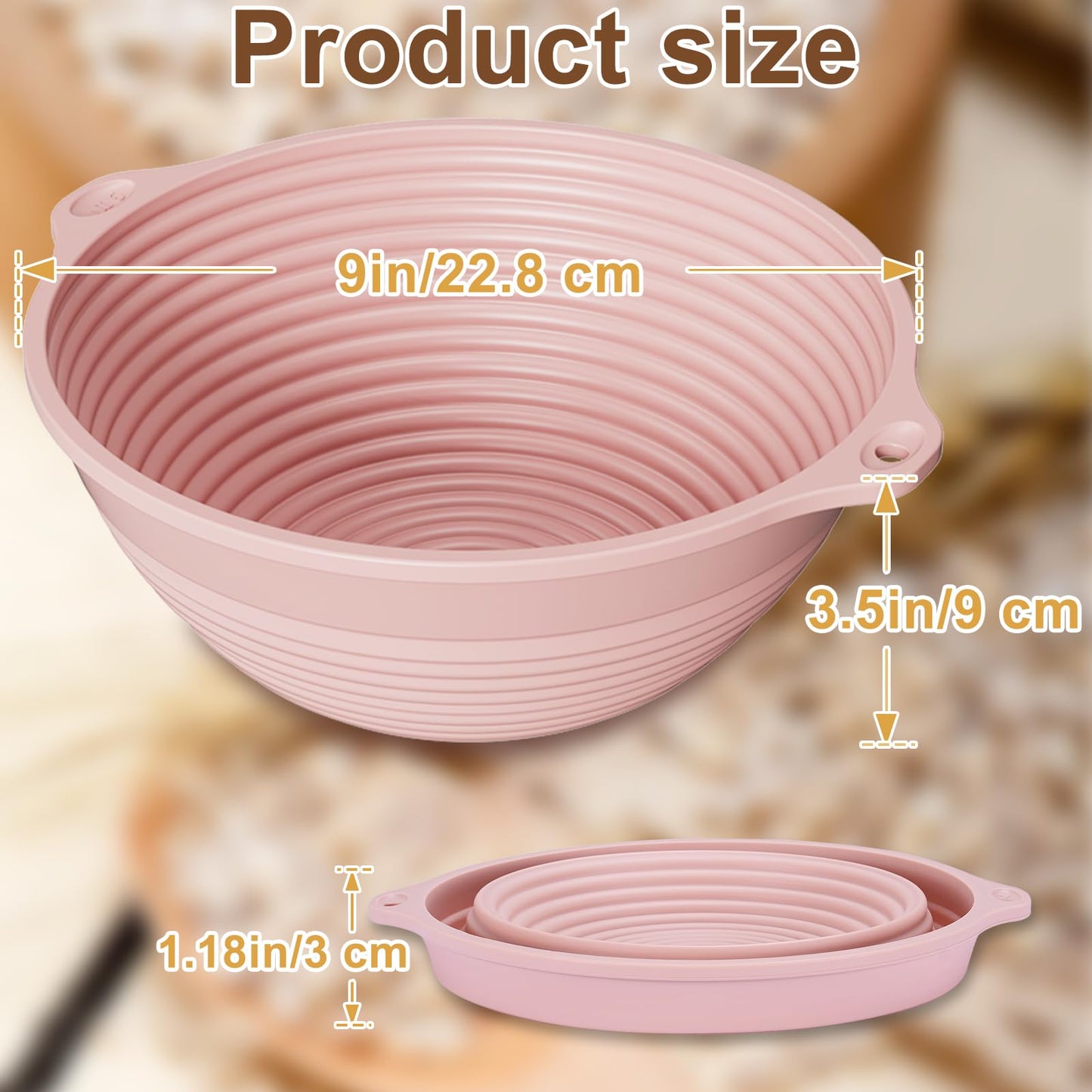 4-Pack Silicone Banneton Bread Proofing Baskets for Sourdough, 9 Inch Round Proofing Bowls with Handles, Built-In Reinforced Rim Support, Foldable, Oven & Dishwasher Safe, BPA Free