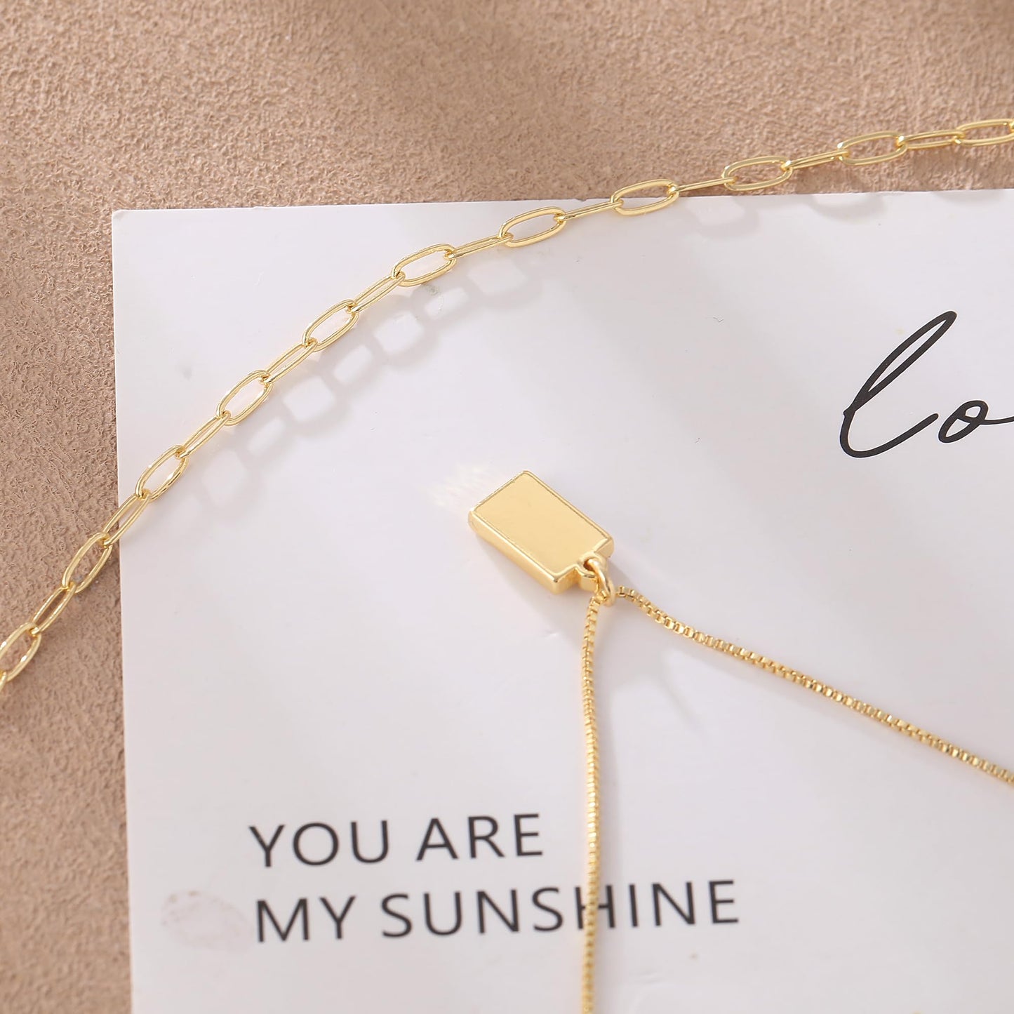 MFRYK Gold Necklaces Stack For Women,14K Gold Plated Simple Layered Choker Necklaces,Stackable Multilayer Gold Small Square Pendant Box Paperclip Chain Layered Necklaces Set Jewelry Gift for Women
