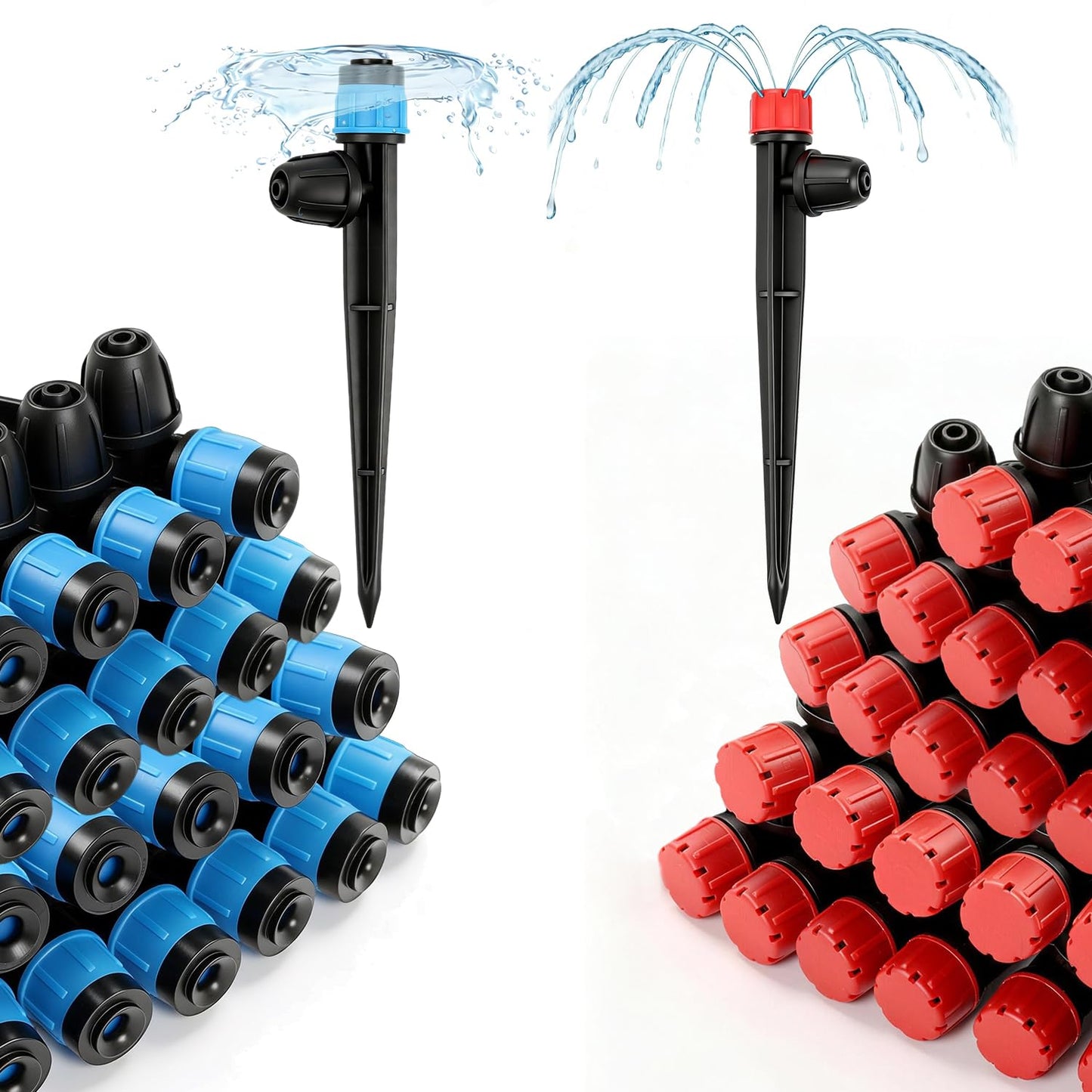 Copadri 50pcs Drip Emitters with Stake for 1/4" Irrigation Tubing, Adjustable 360 Degree Water Flow Irrigation Vortex Sprayers & Stream Emitters On 5" Stake Garden Irrigation Dripper System