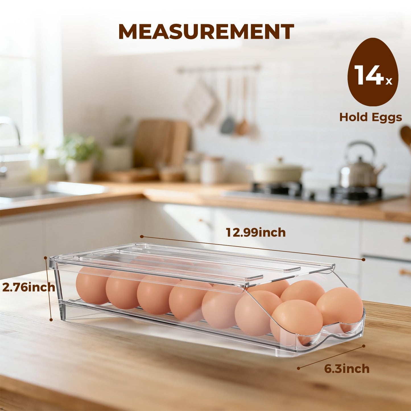 BOBELA Egg Holder for Fridge,Automatic Rolling Egg Container for Refrigerator,Clear Stackable Egg Organizer with Removable Lid for Fridge Organizers and Storage,1 pack