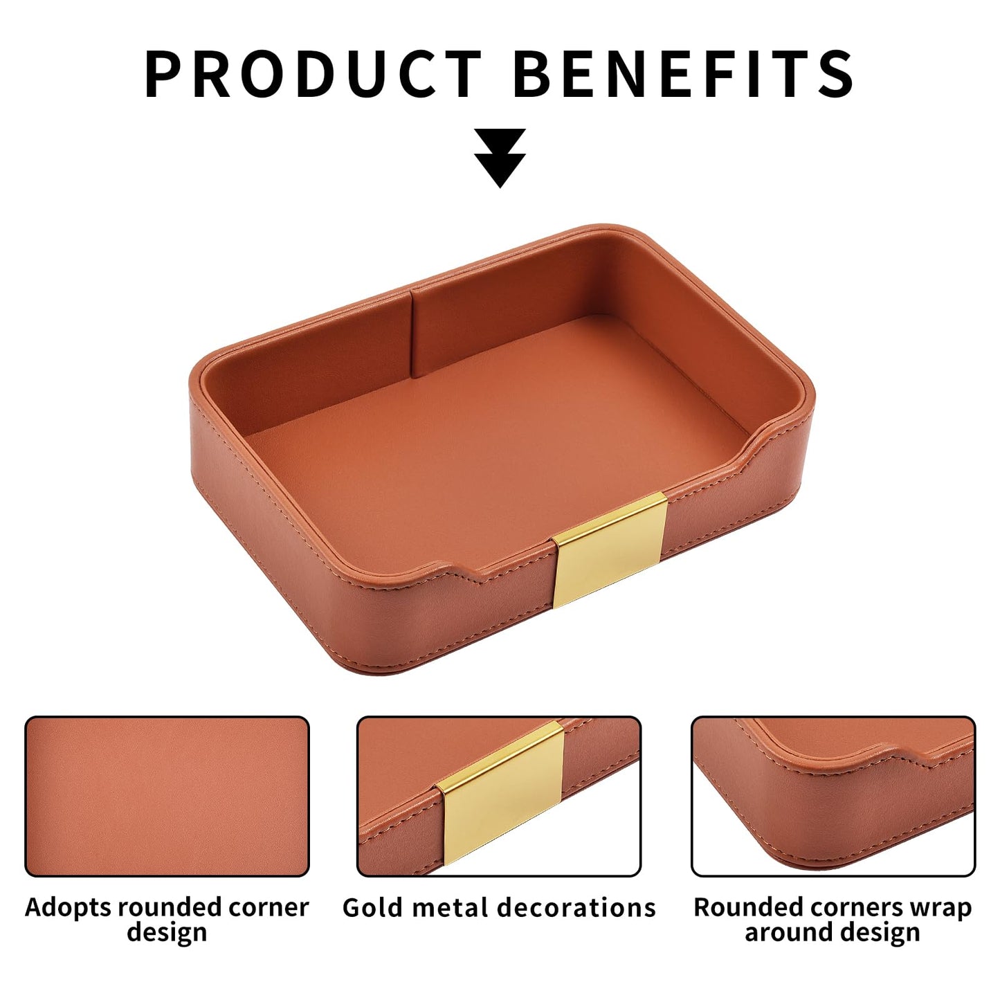 RHCSZ Luxury Leather Valet Tray Desktop Storage Organizer,Bedside Vanity Catchall Tray Nightstand Caddy Holder for Cosmetic,Jewelry,Watch,Keys,Phone,Wallet,Remote Controller,Pen,Orange