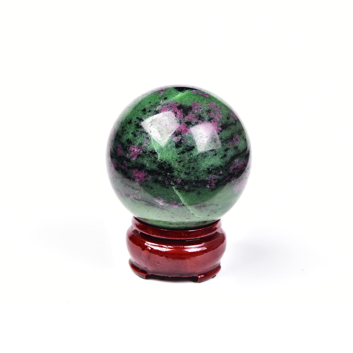 JIC Gem Small Red&Green Treasure Crystal Sphere Ball Natural Ruby Zoisite Healing Crystal Ball with Decoative Stand for Fengshui Meditation Decoation (50-60mm)