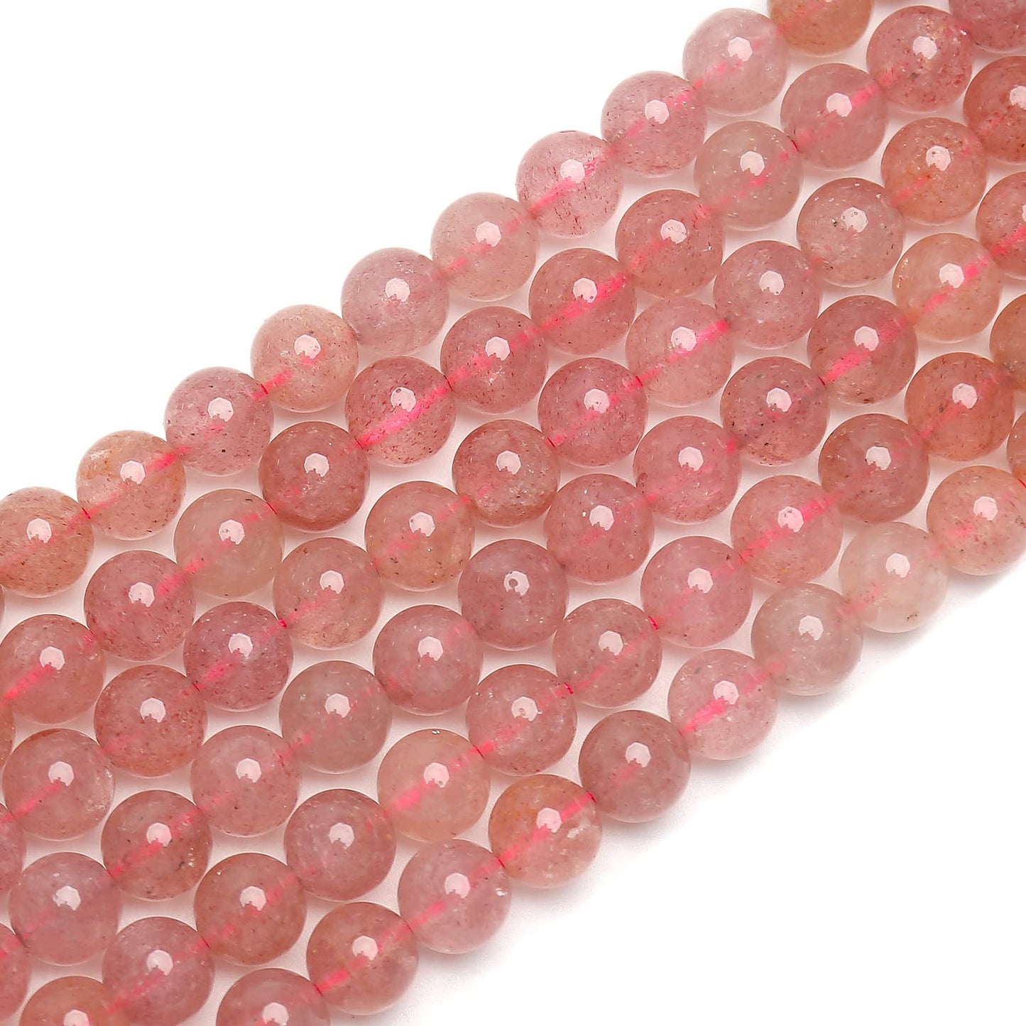 70PCS Natural 8MM Healing Gemstone, Strawberry Quartz Energy Stone Round Loose Beads, Semi-Precious Crystal Beads with Free Elastic String for Jewelry Making DIY